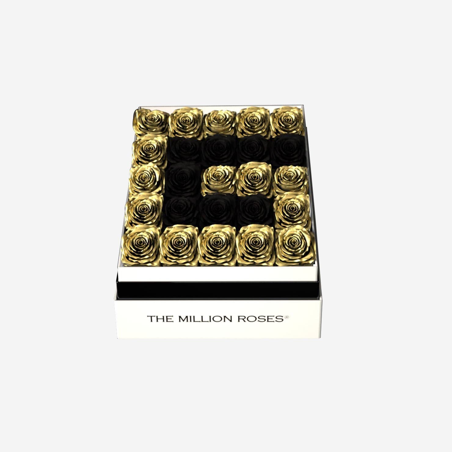 One In A Million™ Square White Box | Gold Roses | Heart & Alphanumeric - The Million Roses