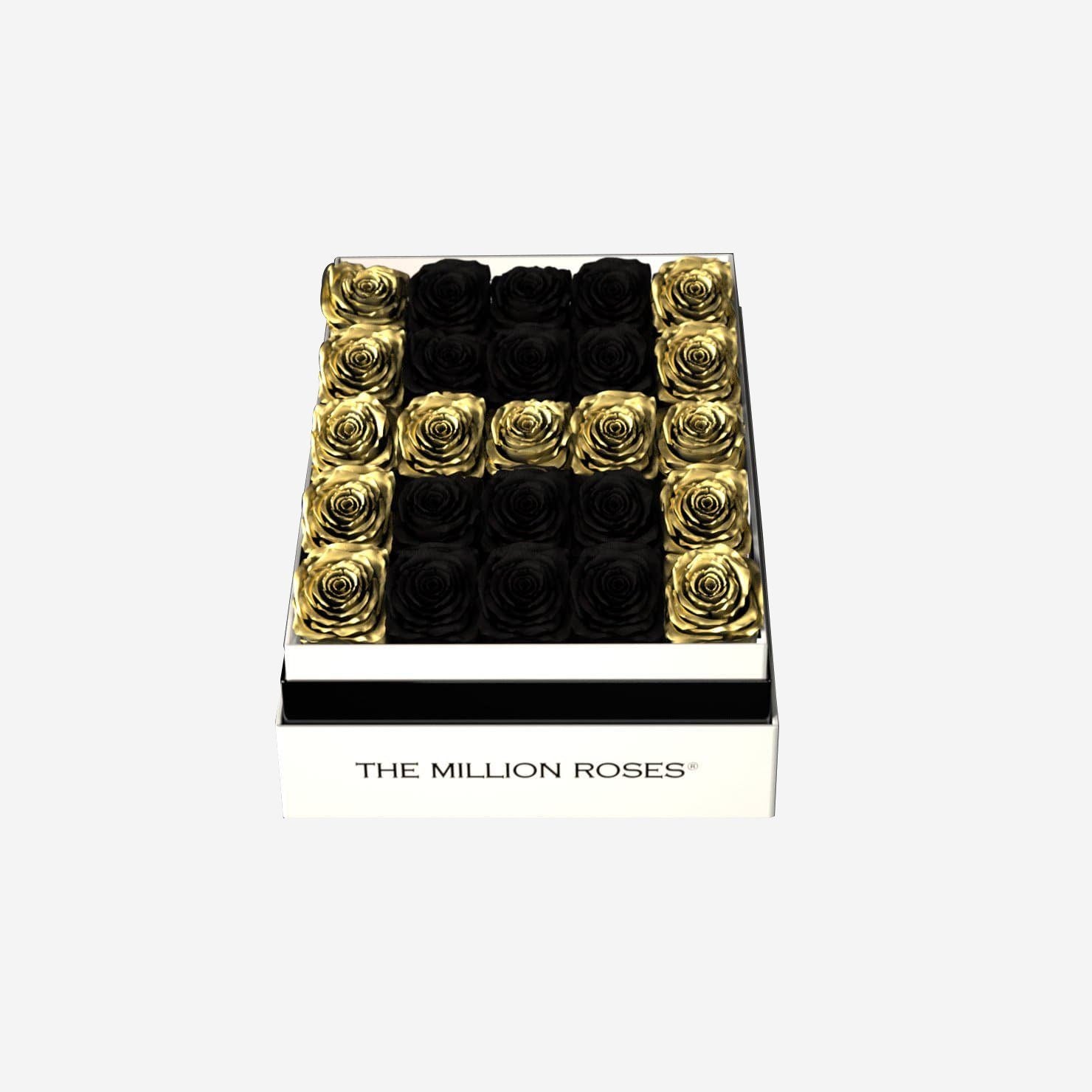 One In A Million™ Square White Box | Gold Roses | Heart & Alphanumeric - The Million Roses