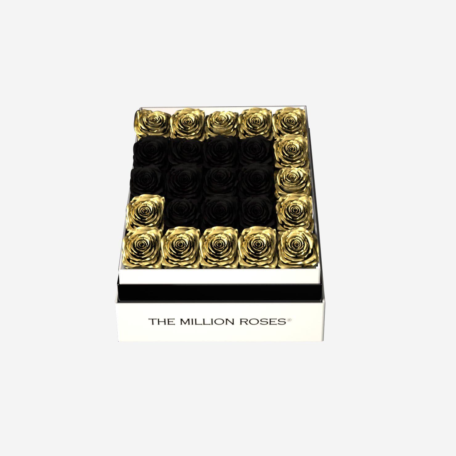 One In A Million™ Square White Box | Gold Roses | Heart & Alphanumeric - The Million Roses