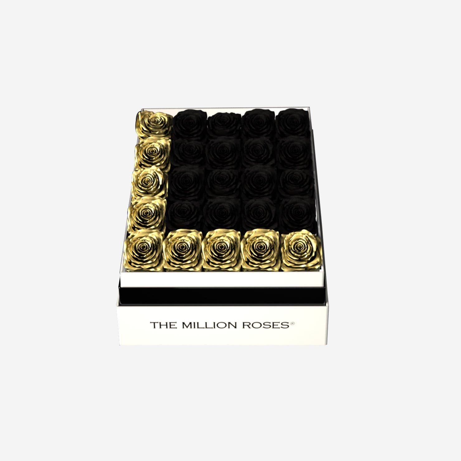 One In A Million™ Square White Box | Gold Roses | Heart & Alphanumeric - The Million Roses