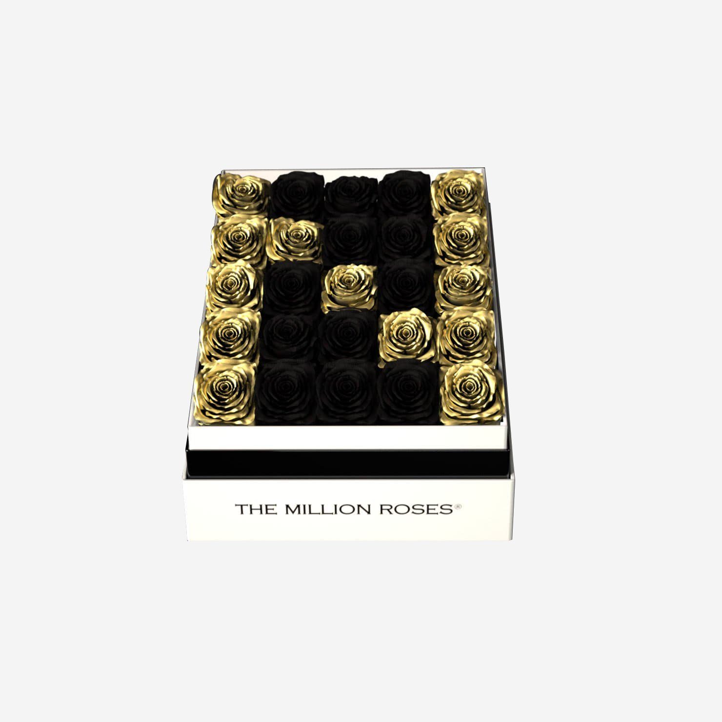 One In A Million™ Square White Box | Gold Roses | Heart & Alphanumeric - The Million Roses