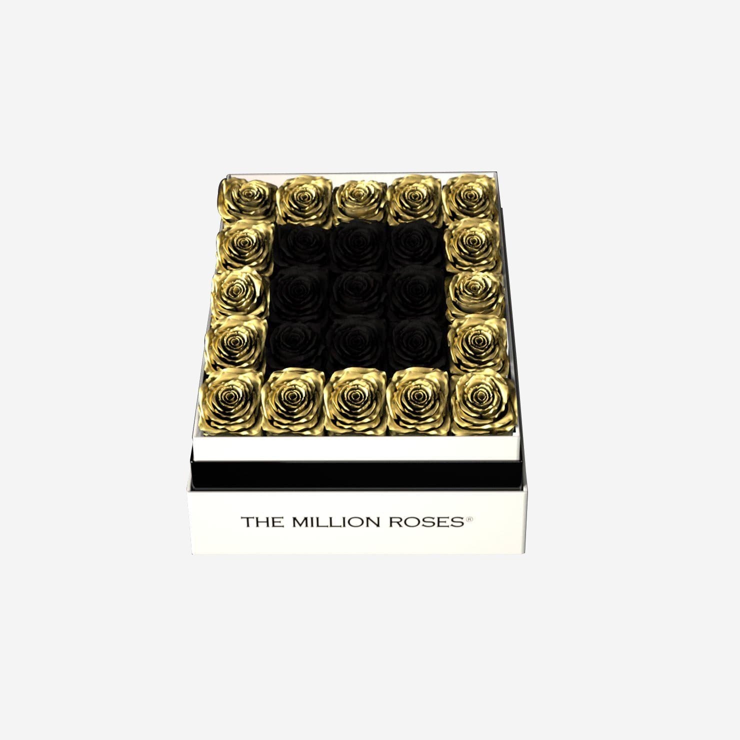 One In A Million™ Square White Box | Gold Roses | Heart & Alphanumeric - The Million Roses