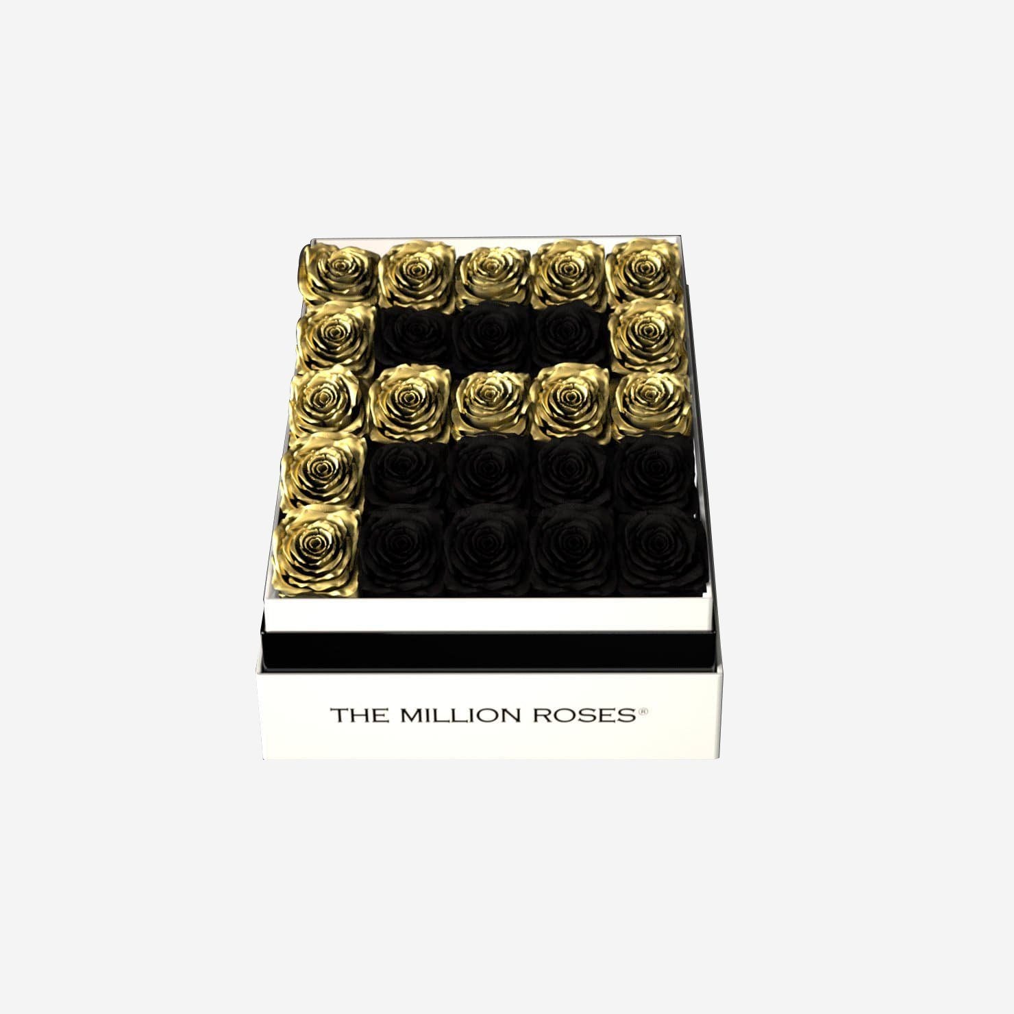 One In A Million™ Square White Box | Gold Roses | Heart & Alphanumeric - The Million Roses