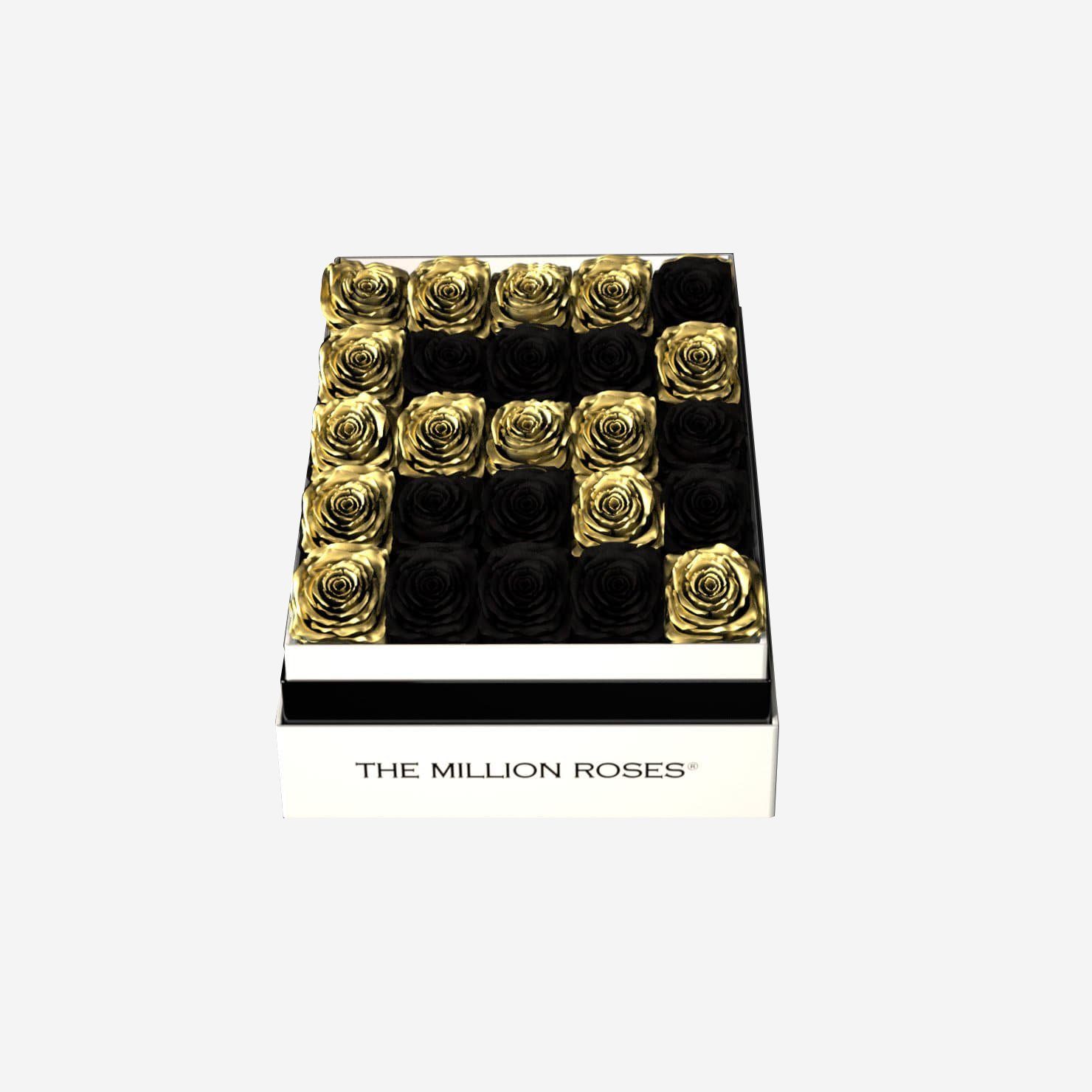 One In A Million™ Square White Box | Gold Roses | Heart & Alphanumeric - The Million Roses