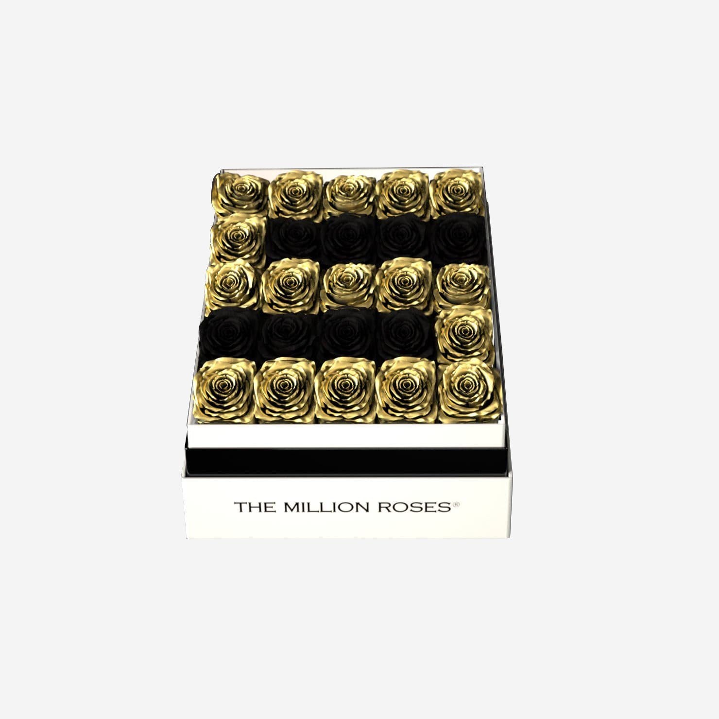 One In A Million™ Square White Box | Gold Roses | Heart & Alphanumeric - The Million Roses