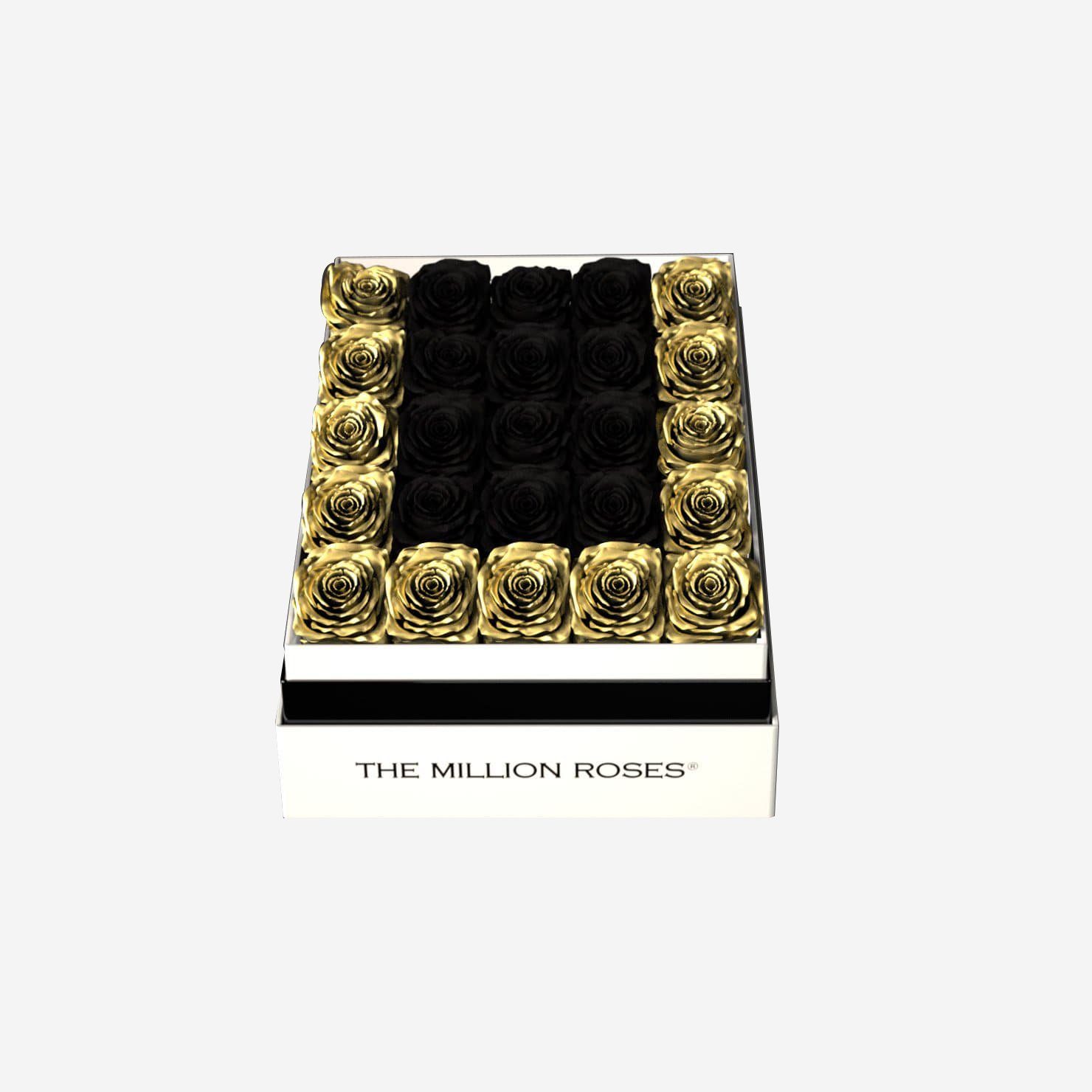 One In A Million™ Square White Box | Gold Roses | Heart & Alphanumeric - The Million Roses