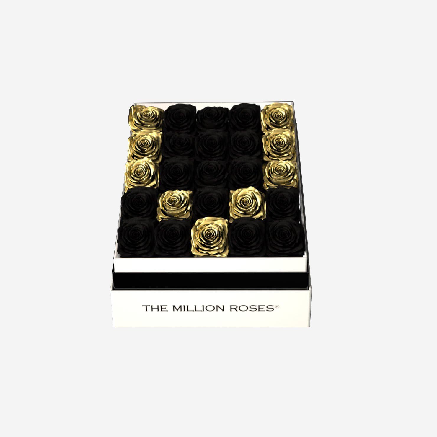 One In A Million™ Square White Box | Gold Roses | Heart & Alphanumeric - The Million Roses