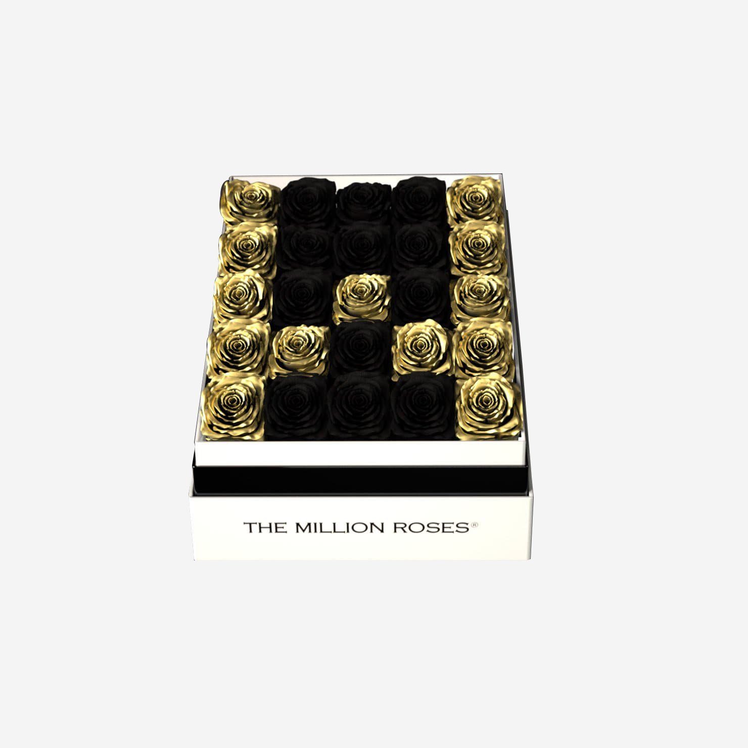 One In A Million™ Square White Box | Gold Roses | Heart & Alphanumeric - The Million Roses
