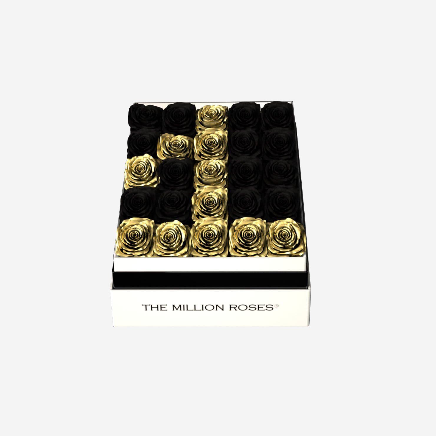 One In A Million™ Square White Box | Gold Roses | Heart & Alphanumeric - The Million Roses