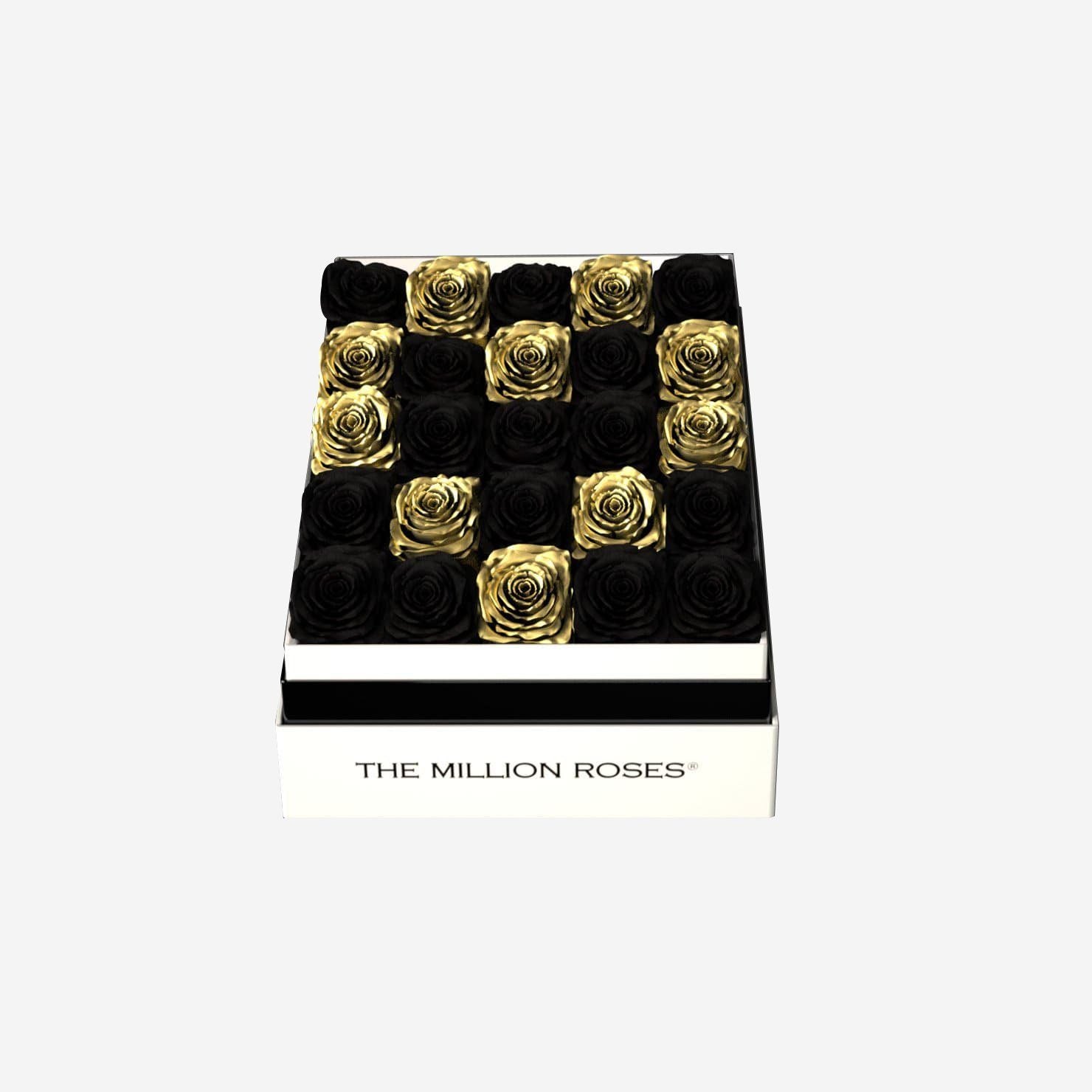 One In A Million™ Square White Box | Gold Roses | Heart & Alphanumeric - The Million Roses