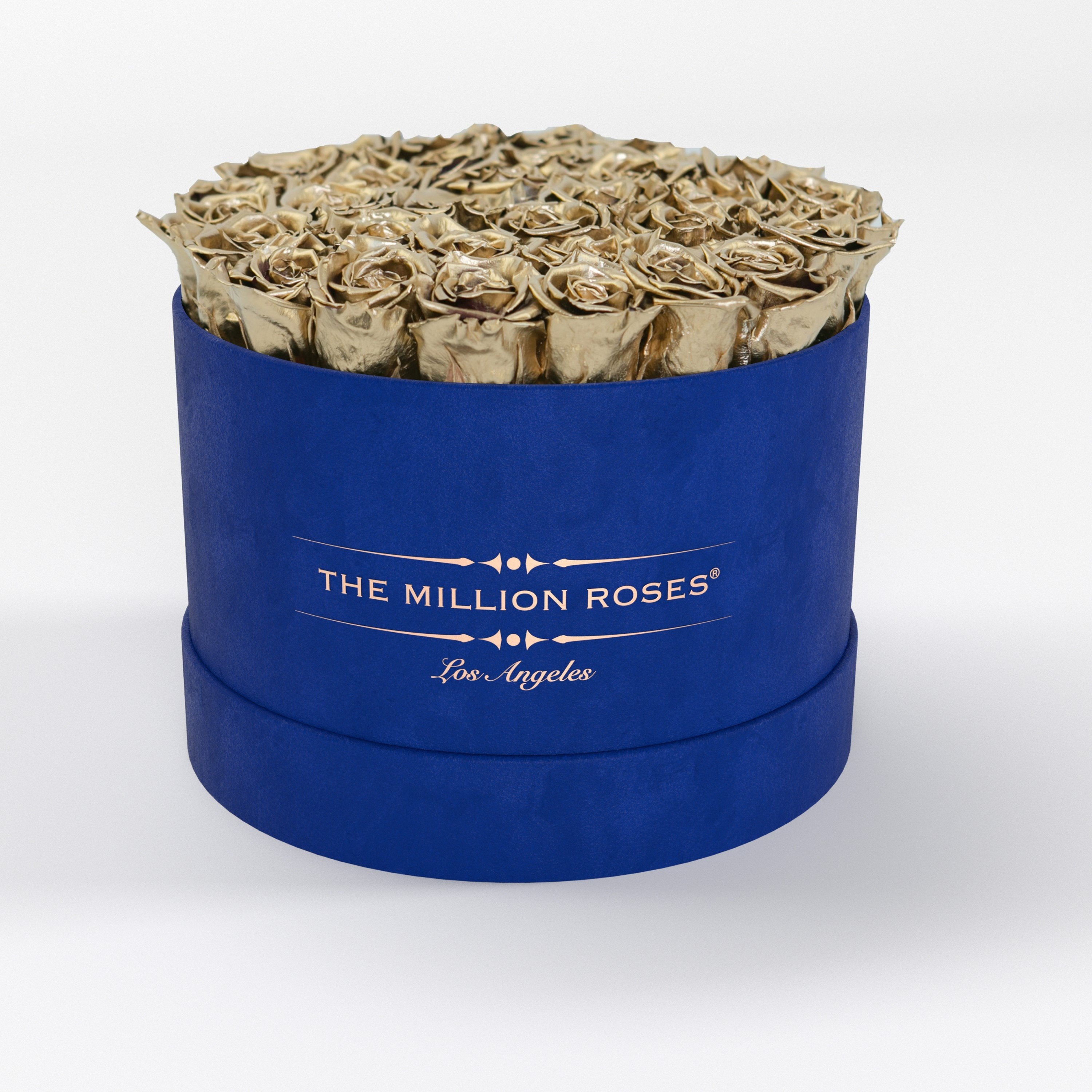 ( LA ) Blue - Suede - Premium Box with Gold Roses Kit - the million roses