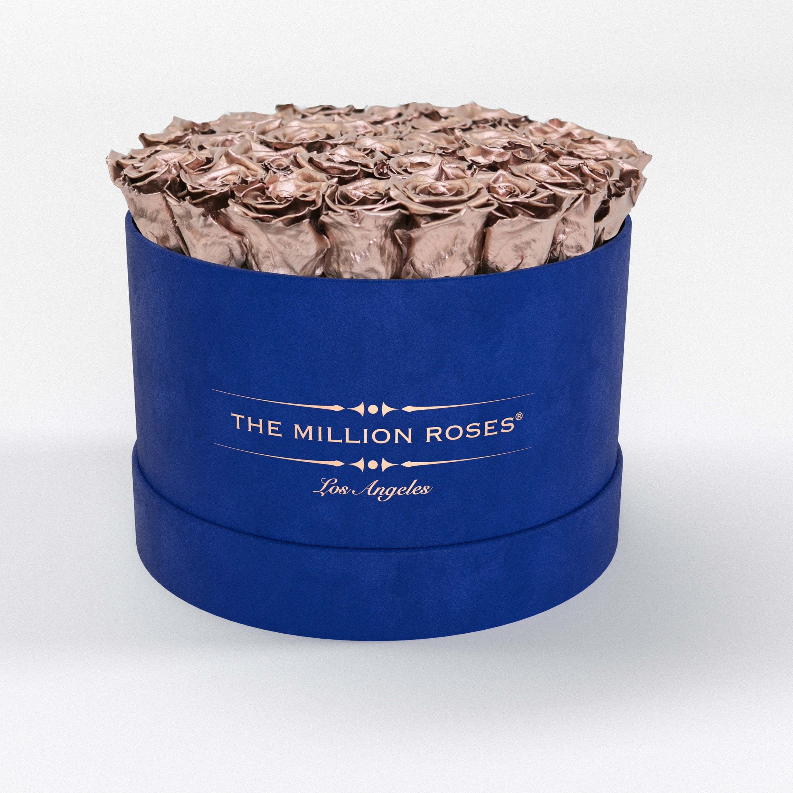 ( LA ) Blue - Suede - Premium Box with Rose Gold Roses Kit - the million roses