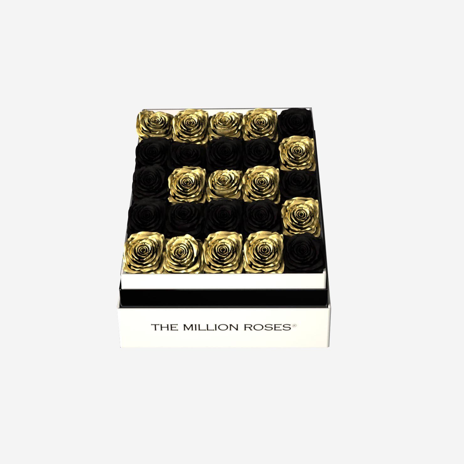 One In A Million™ Square White Box | Gold Roses | Heart & Alphanumeric - The Million Roses