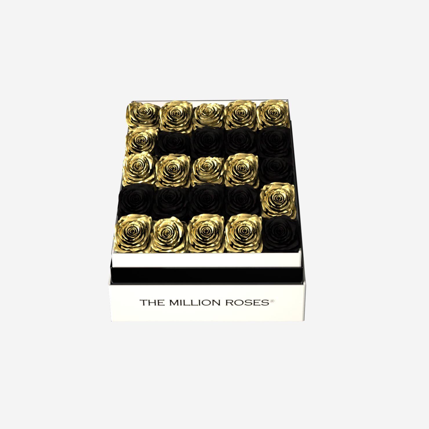 One In A Million™ Square White Box | Gold Roses | Heart & Alphanumeric - The Million Roses