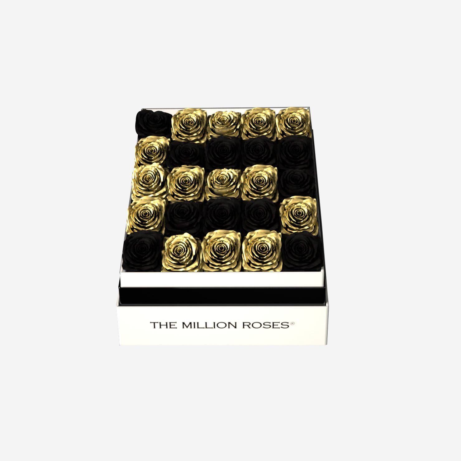 One In A Million™ Square White Box | Gold Roses | Heart & Alphanumeric - The Million Roses