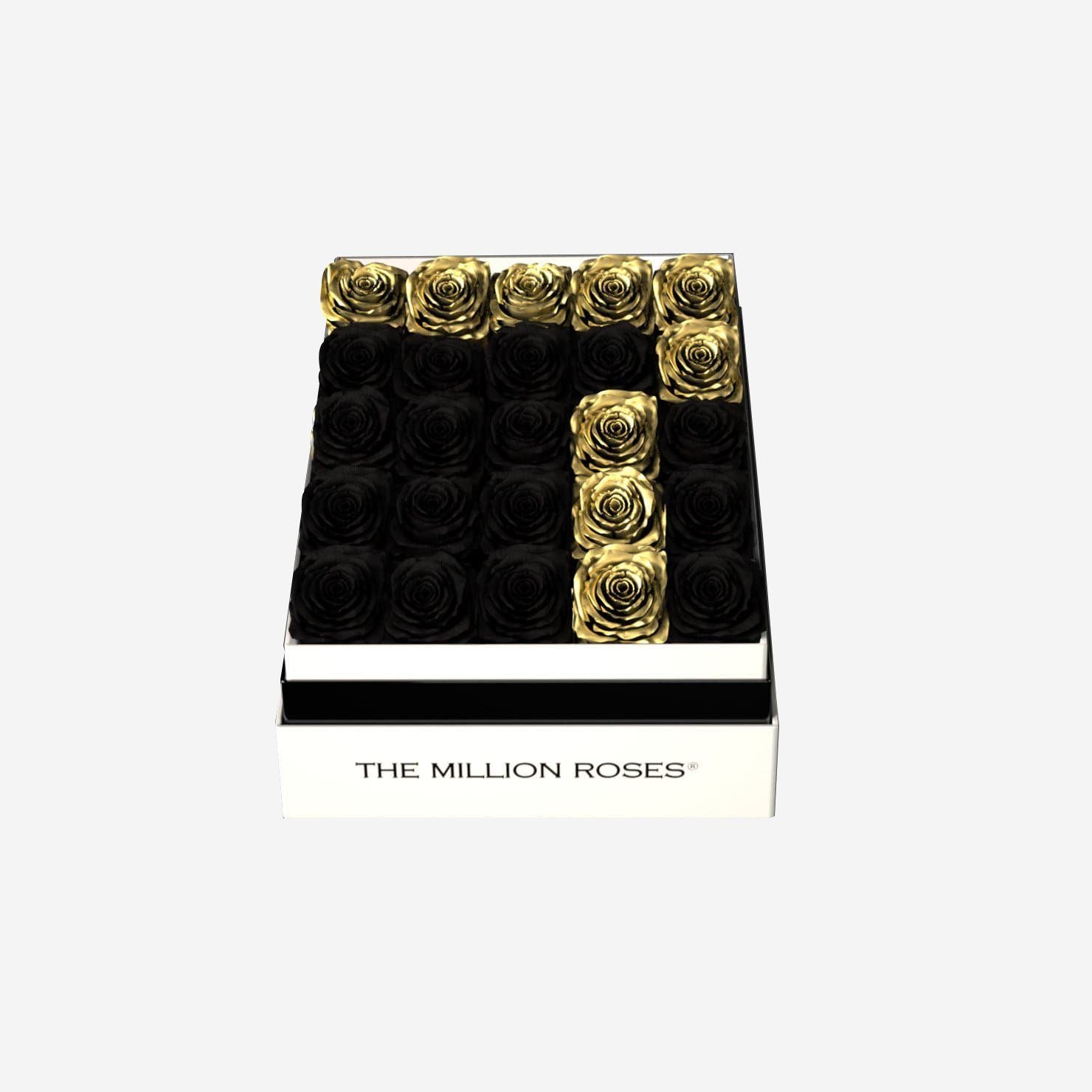 One In A Million™ Square White Box | Gold Roses | Heart & Alphanumeric - The Million Roses