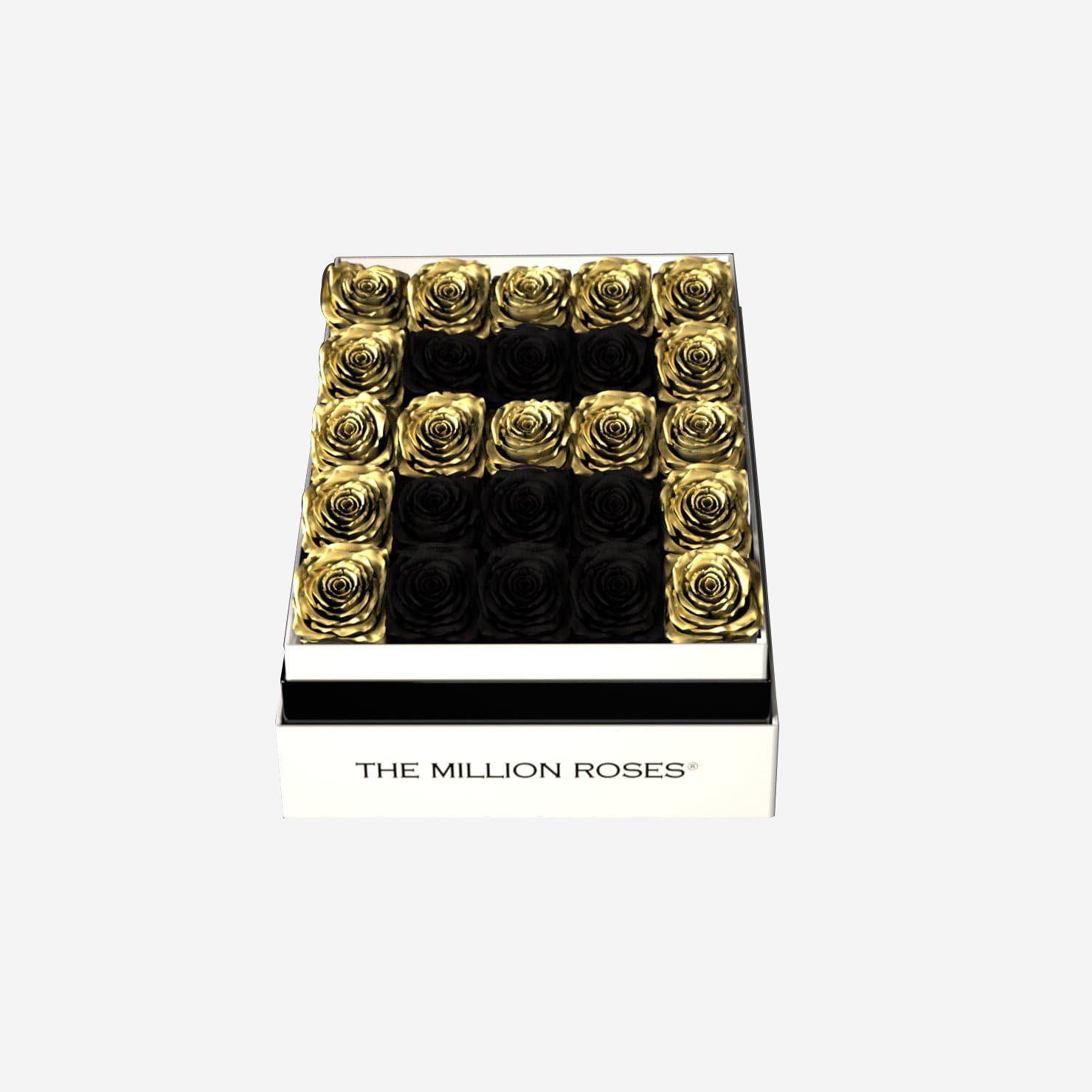 One In A Million™ Square White Box | Gold Roses | Heart & Alphanumeric - The Million Roses