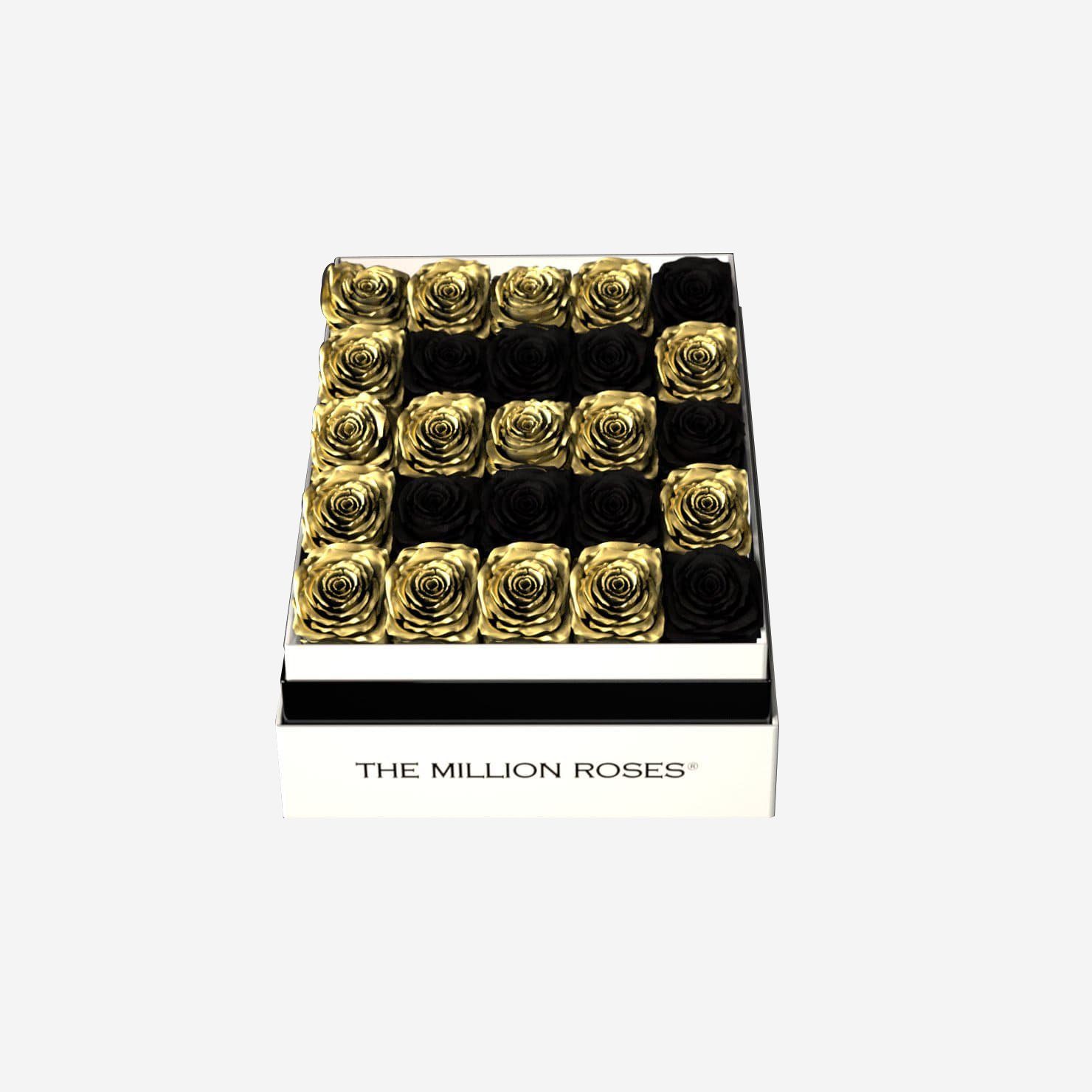 One In A Million™ Square White Box | Gold Roses | Heart & Alphanumeric - The Million Roses