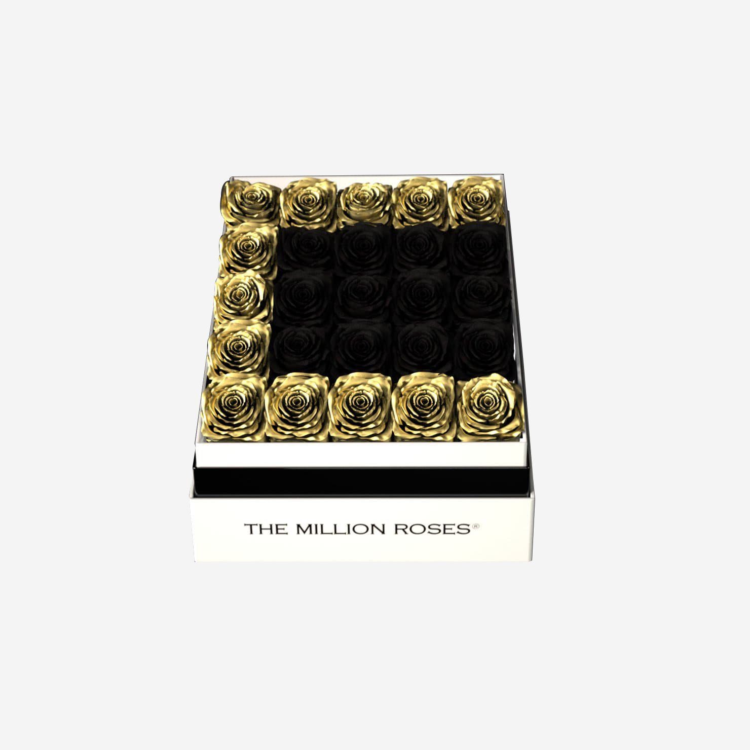 One In A Million™ Square White Box | Gold Roses | Heart & Alphanumeric - The Million Roses