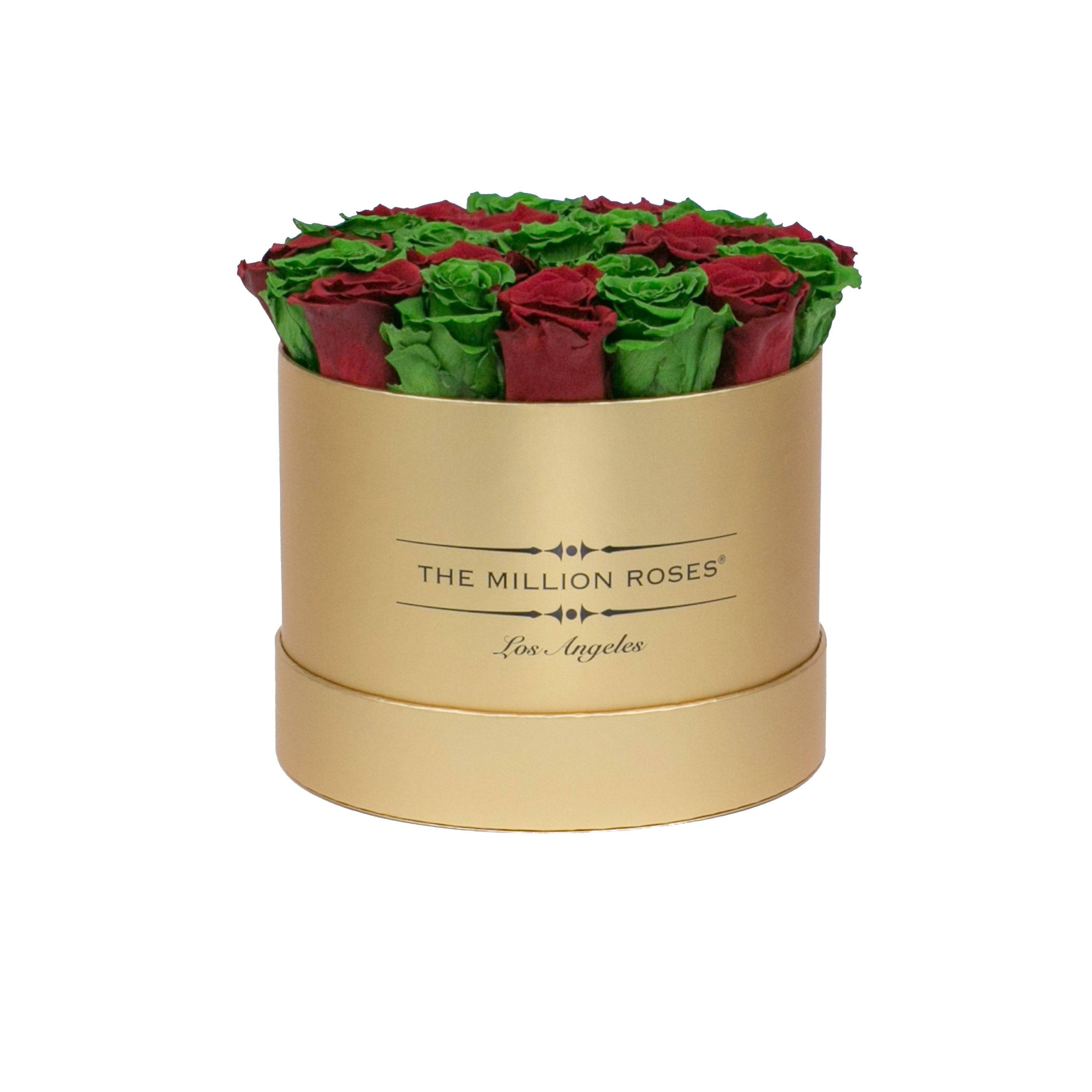 classic round box - gold - emerald-green&red roses red eternity roses - the million roses