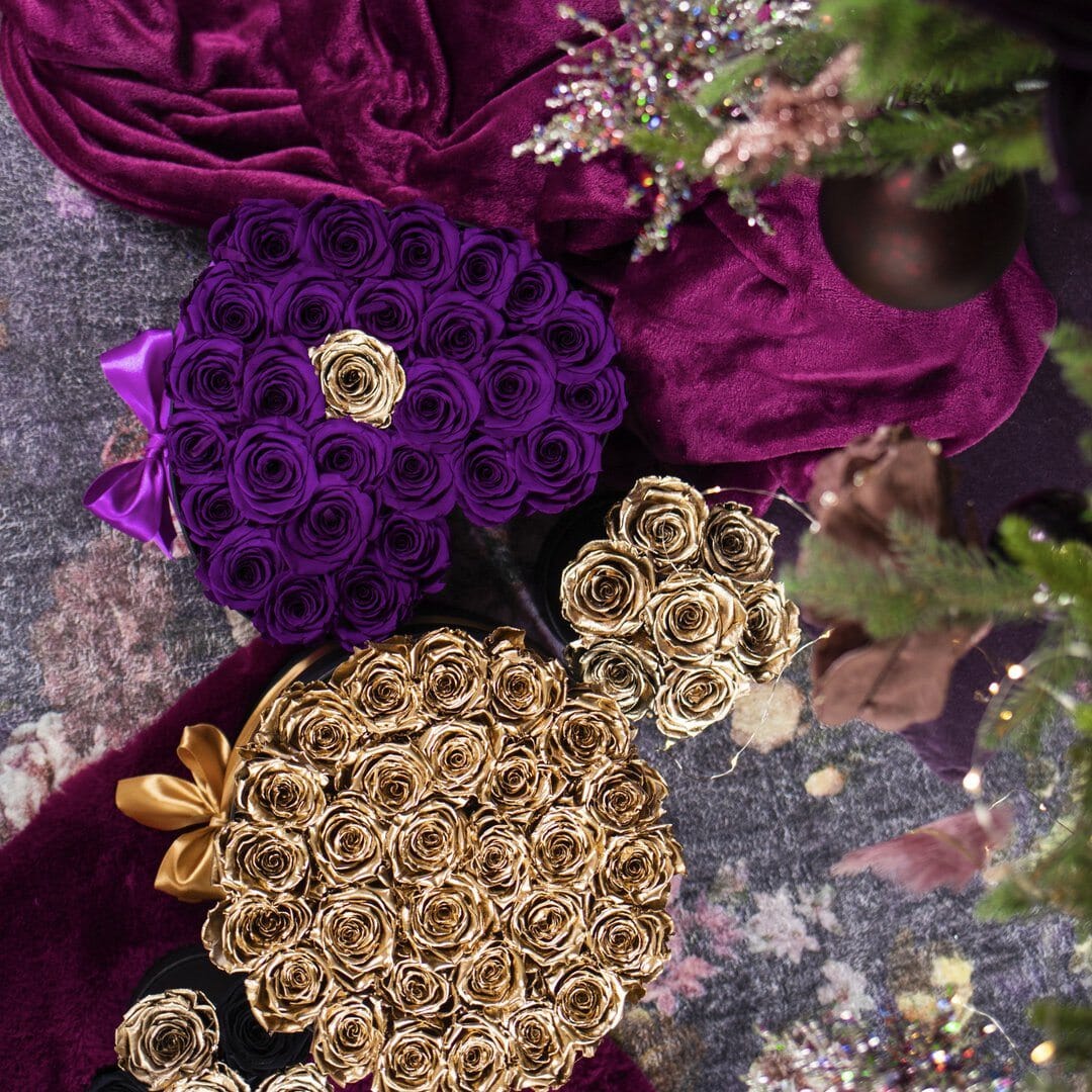 December Flowers - Golden Roses & Purple Roses - The Million Roses®
