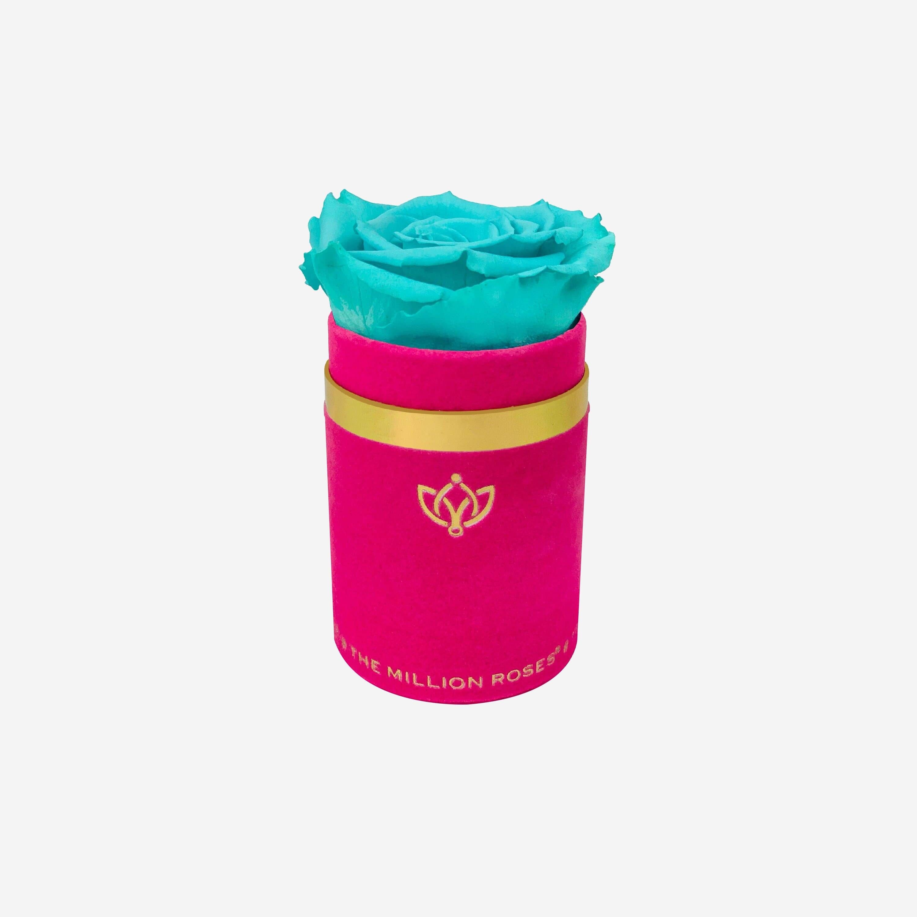 Single Hot Pink Suede Box | Turquoise Rose - The Million Roses