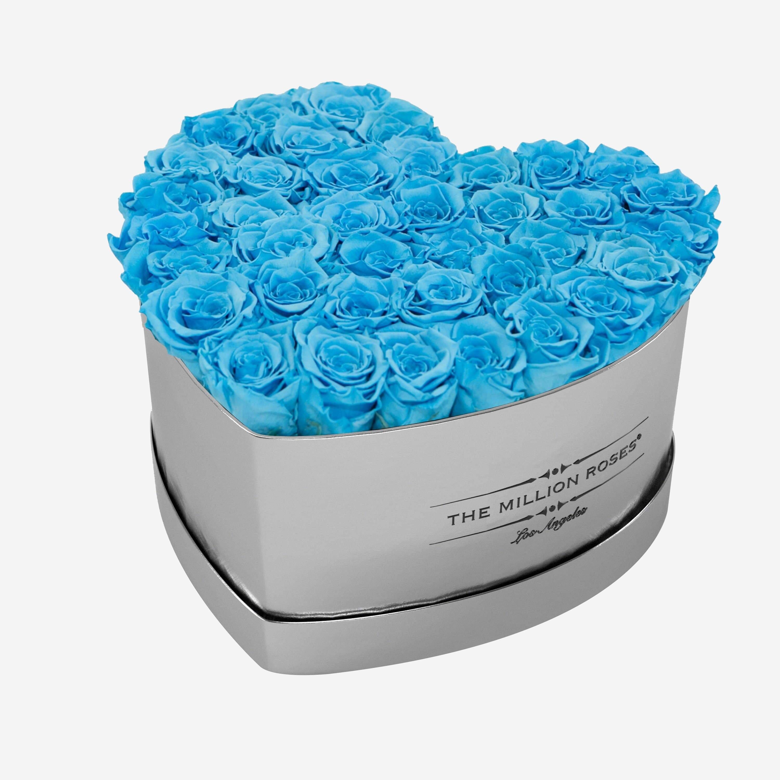 Heart Mirror Silver Box | Light Blue Roses - The Million Roses