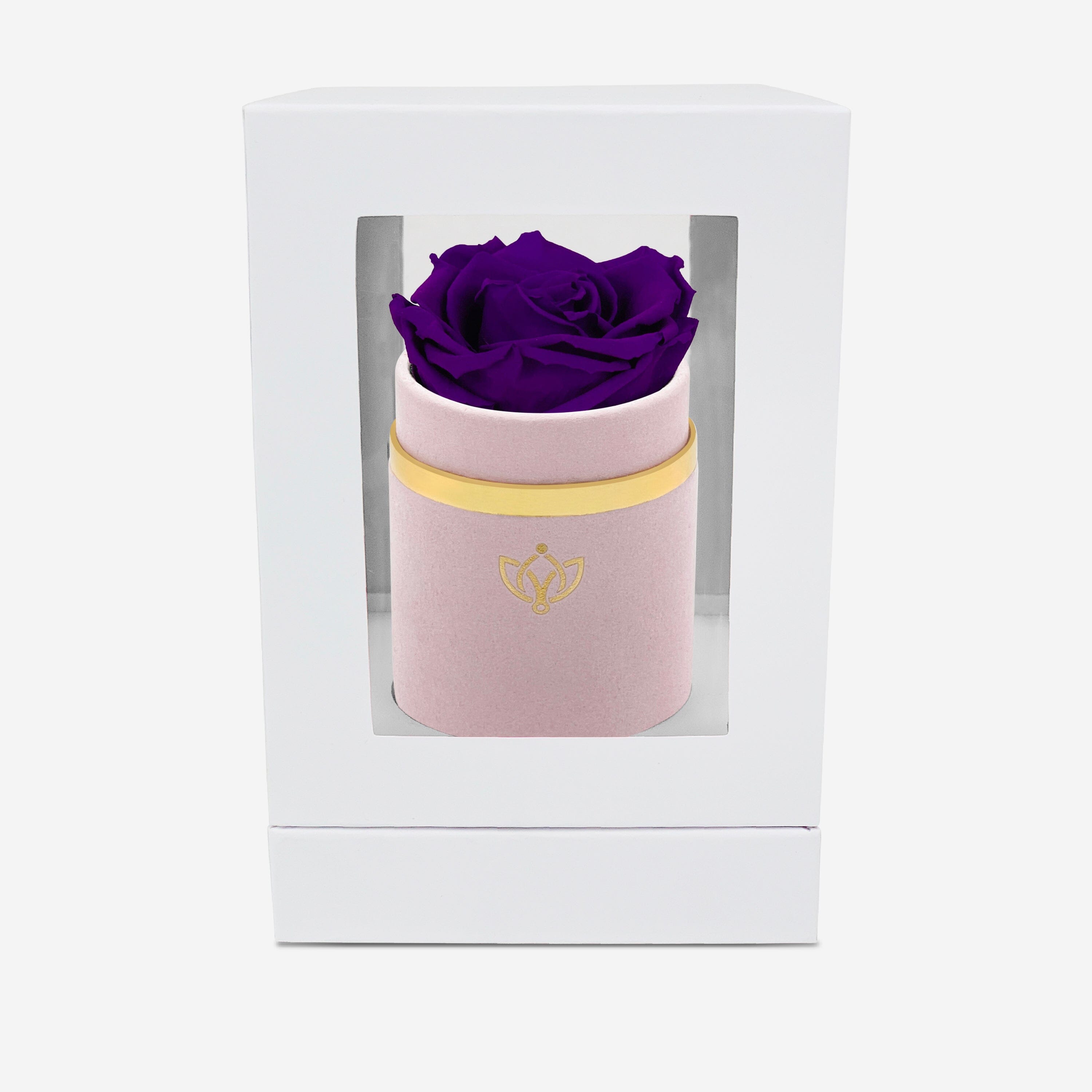 Single Light Pink Suede Box | Bright Purple Rose - The Million Roses
