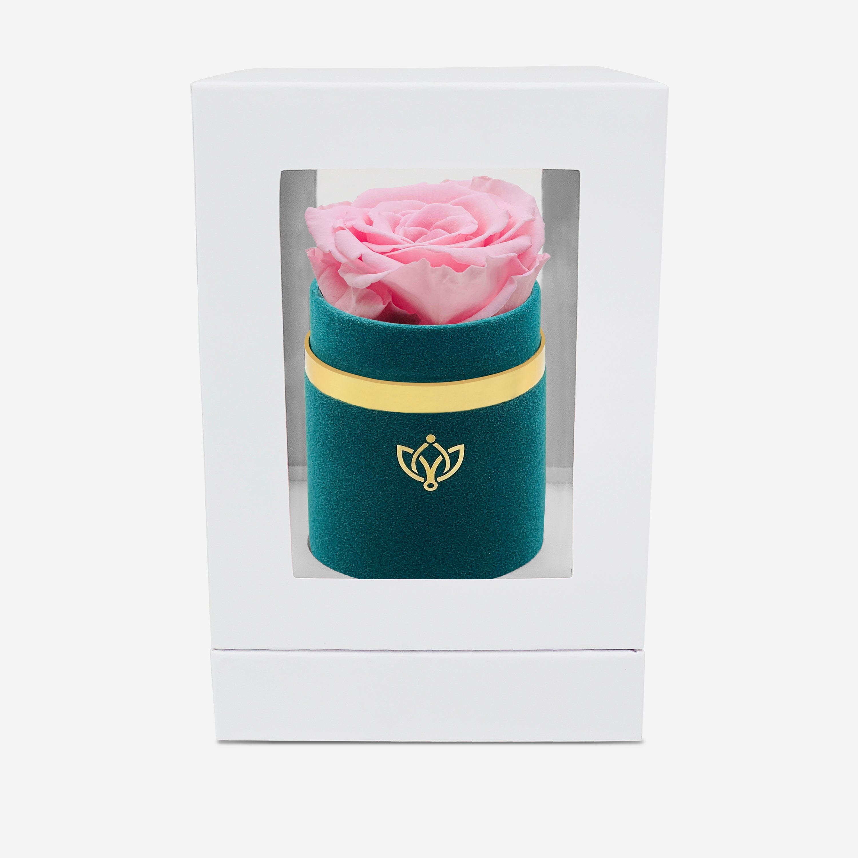 Single Dark Green Suede Box | Light Pink Rose - The Million Roses