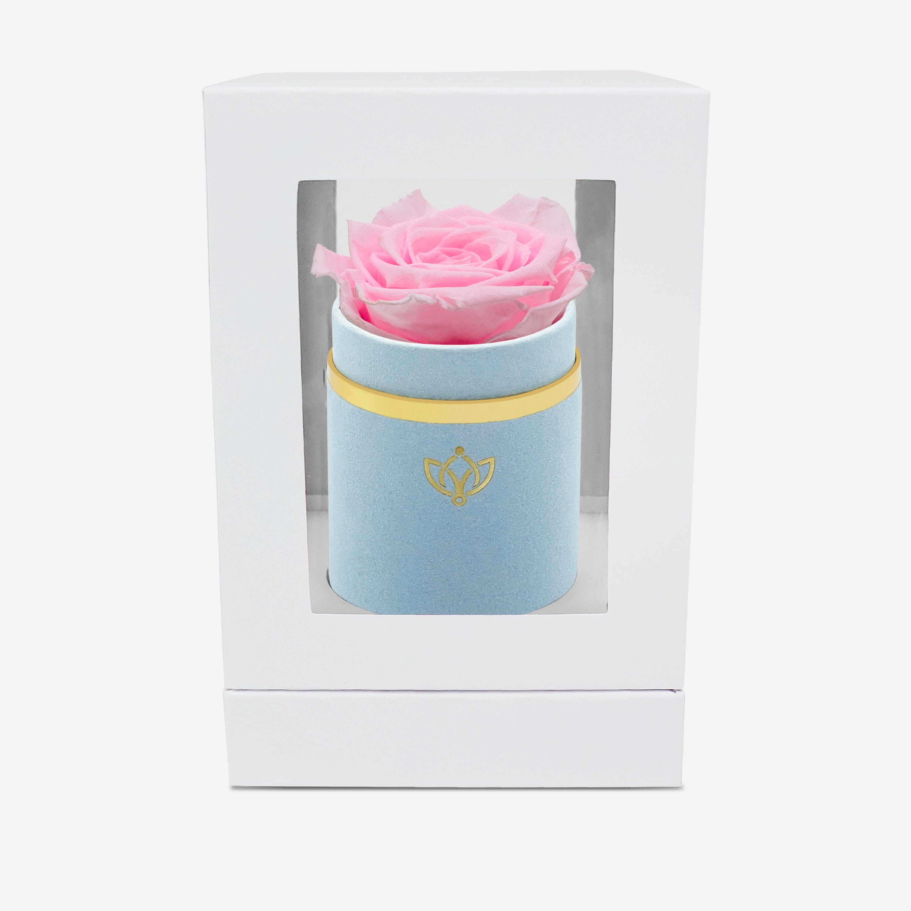 Single Light Blue Suede Box | Pink Lace Rose - The Million Roses