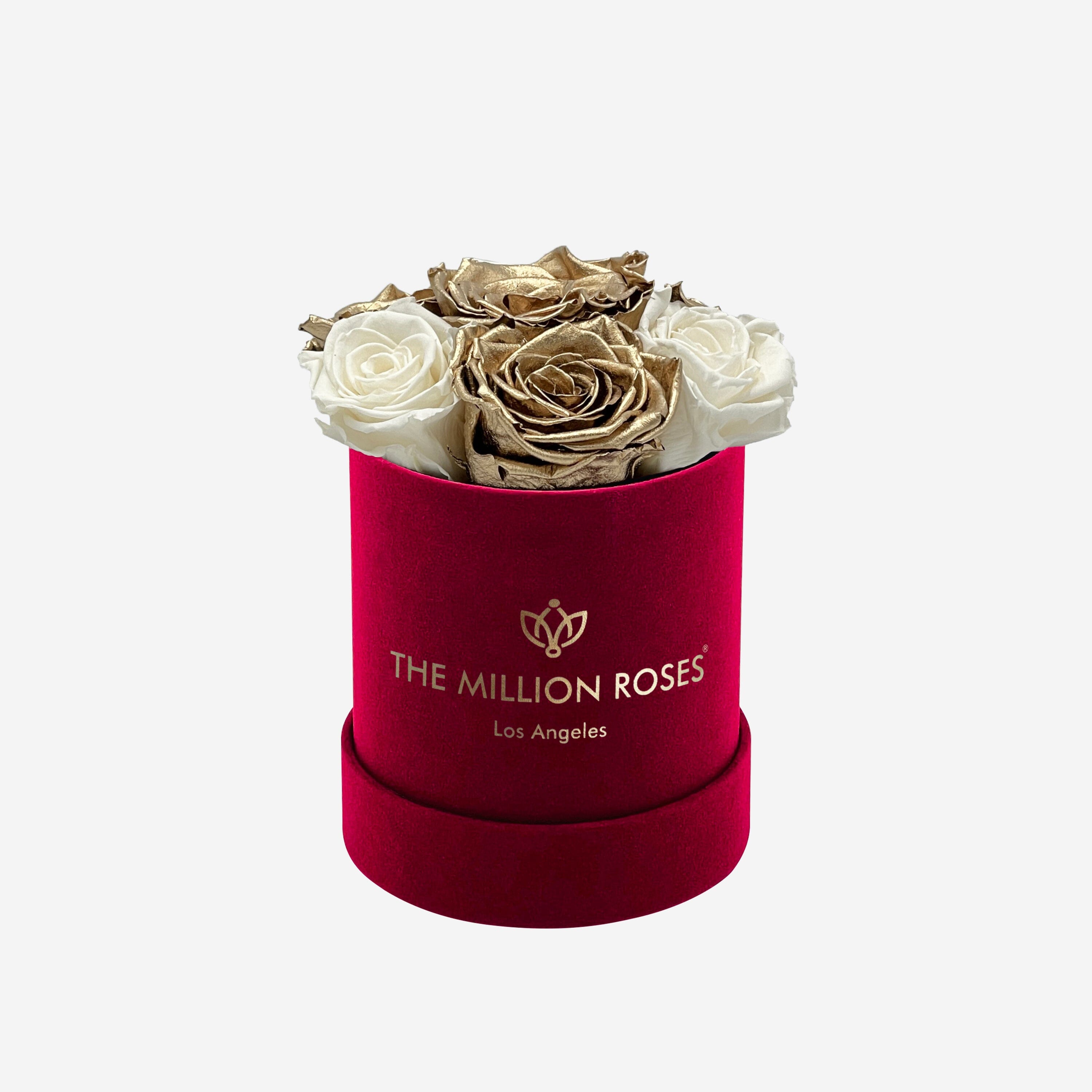 Basic Bordeaux Suede Box | White & Gold Roses - The Million Roses
