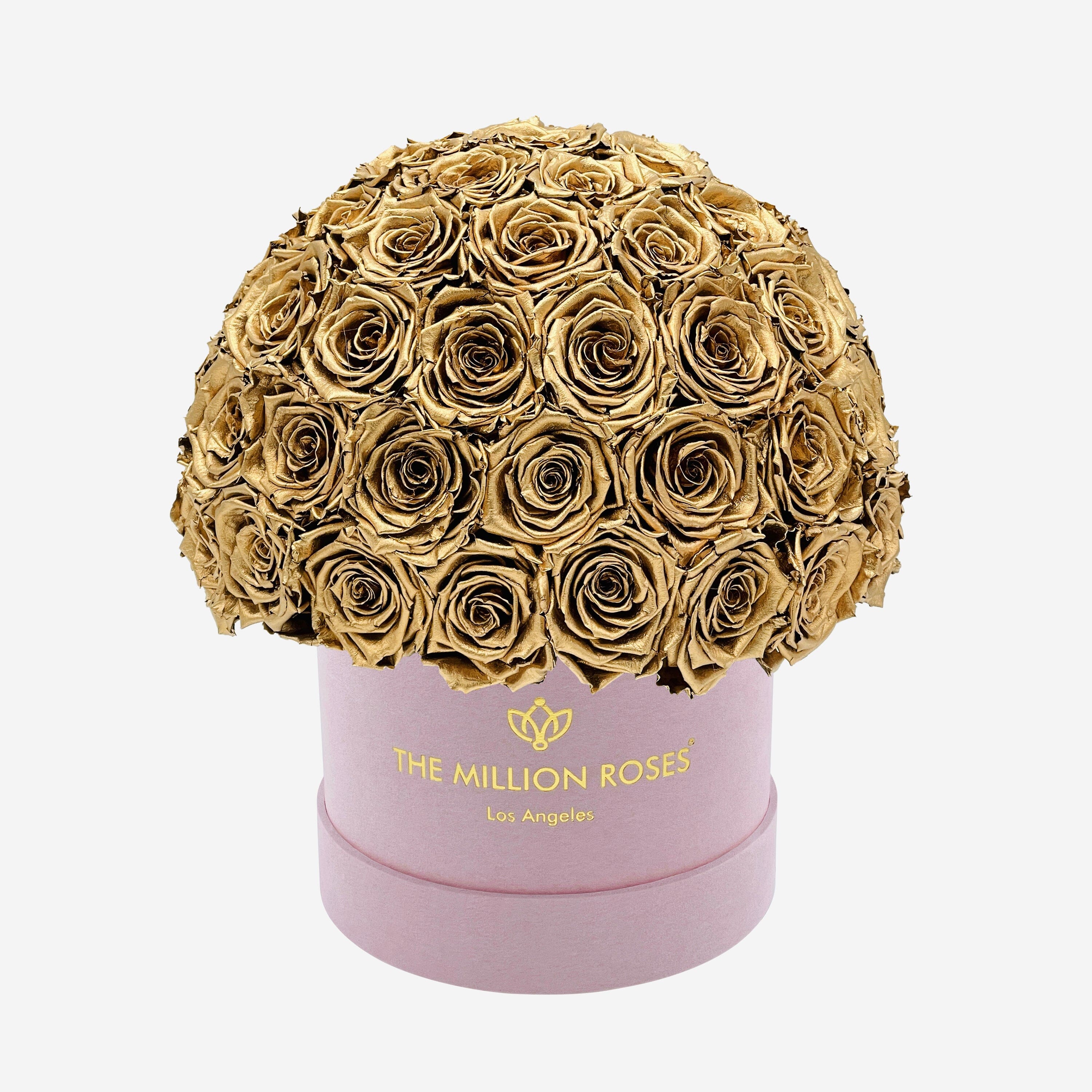 Classic Light Pink Suede Superdome Box | Gold Roses - The Million Roses