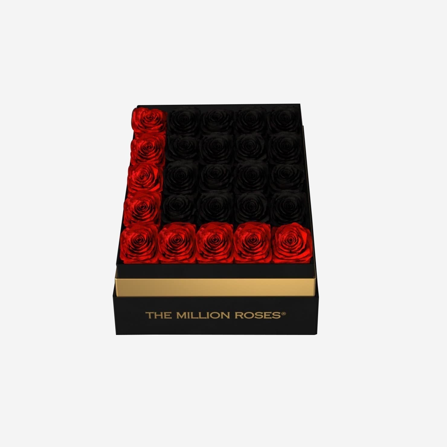 One In A Million™ Square Black Box | Red & Black Roses | Heart & Alphanumeric - The Million Roses