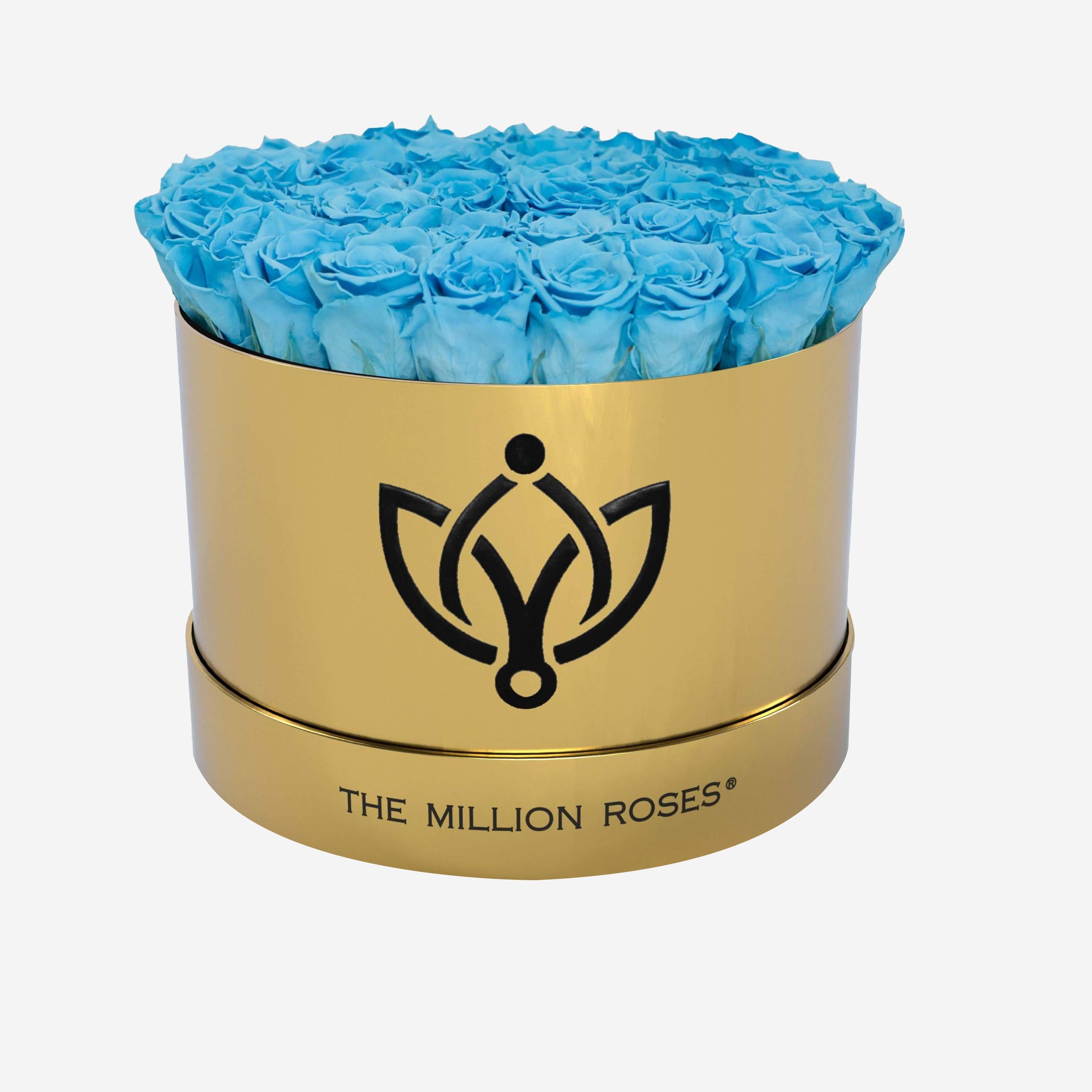 Supreme Mirror Gold Box | Light Blue Roses - The Million Roses