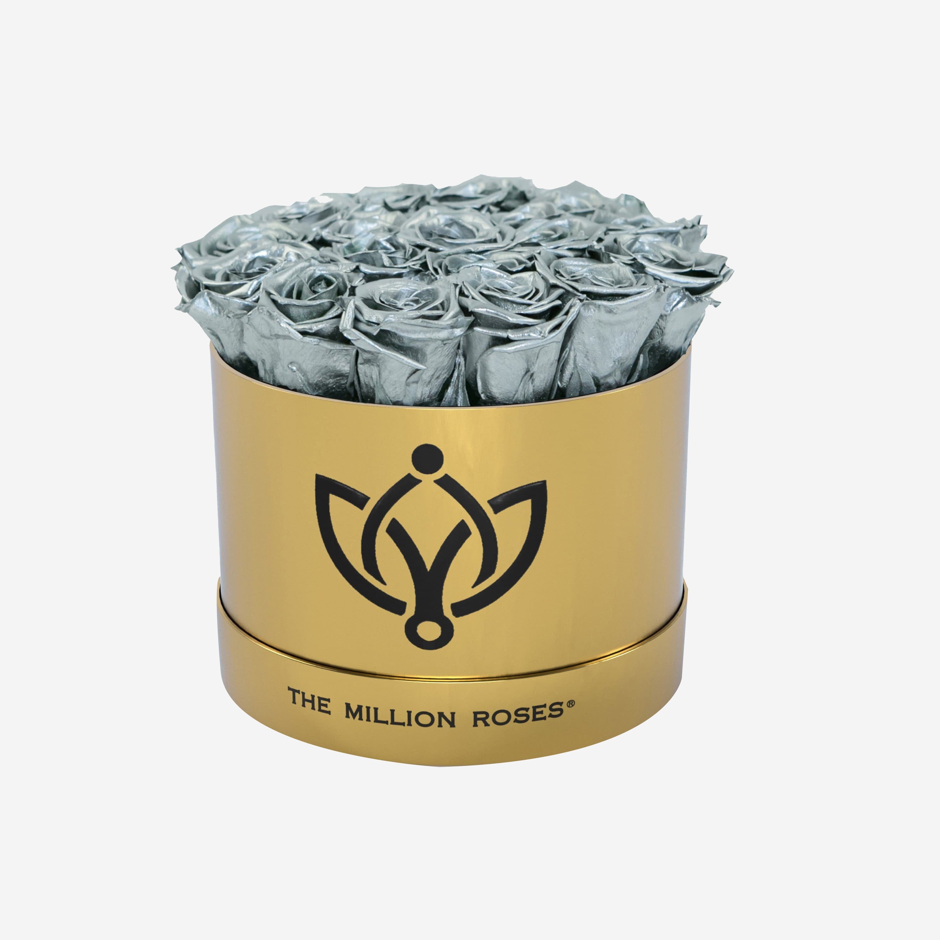 Classic Mirror Gold Box | Silver Roses - The Million Roses