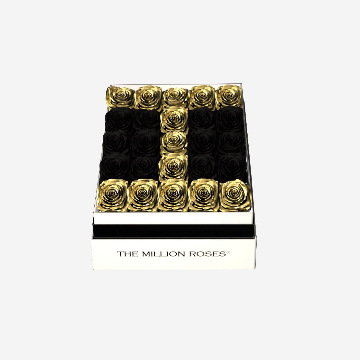 One In A Million™ Square White Box | Gold Roses | Heart & Alphanumeric - The Million Roses
