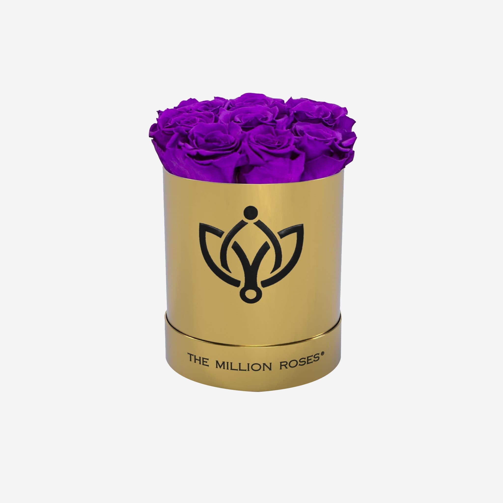 Basic Mirror Gold Box | Bright Purple Roses - The Million Roses