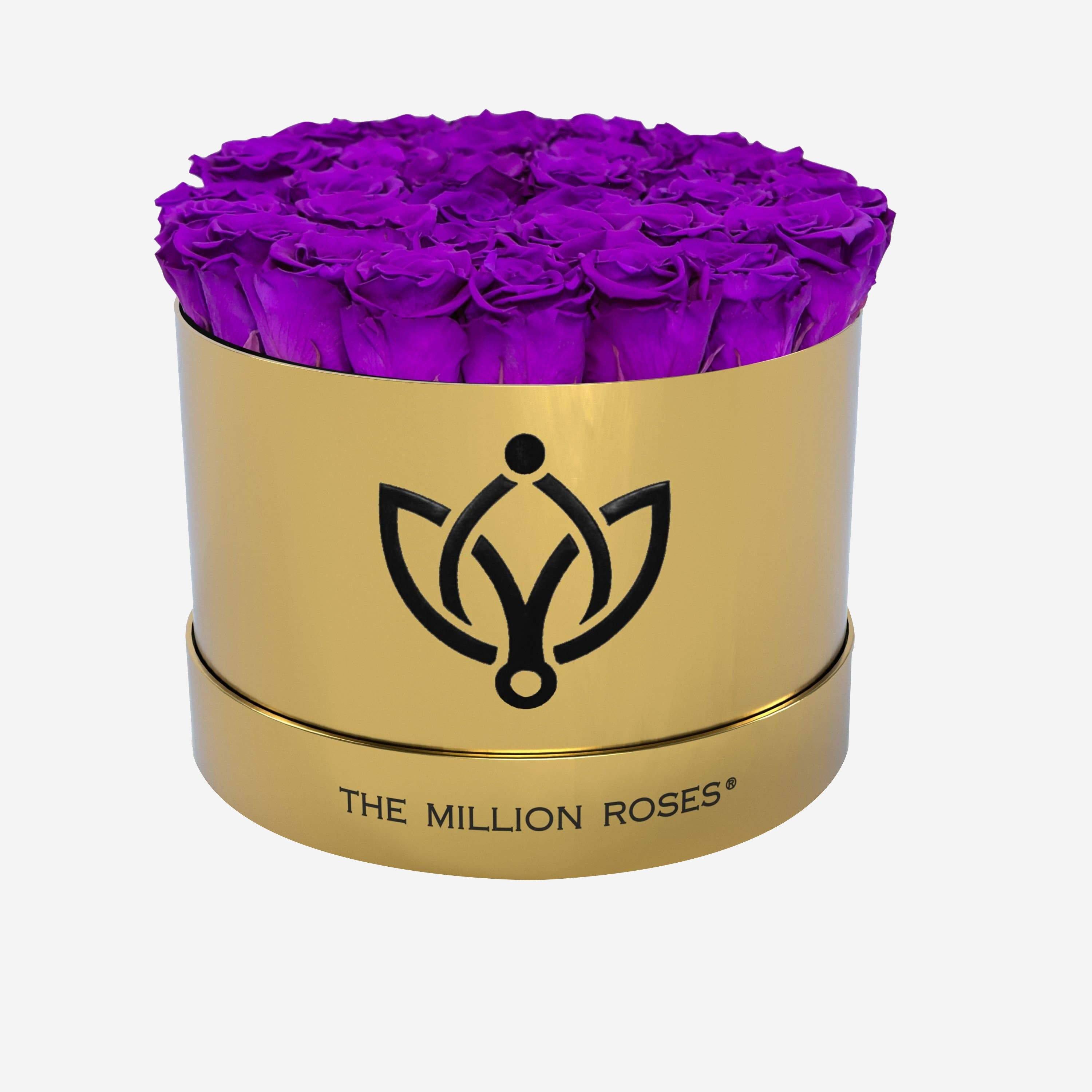 Supreme Mirror Gold Box | Bright Purple Roses - The Million Roses
