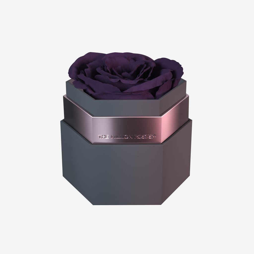 One in a Million™ Gray Hexagon Box | Dark Purple Rose - The Million Roses