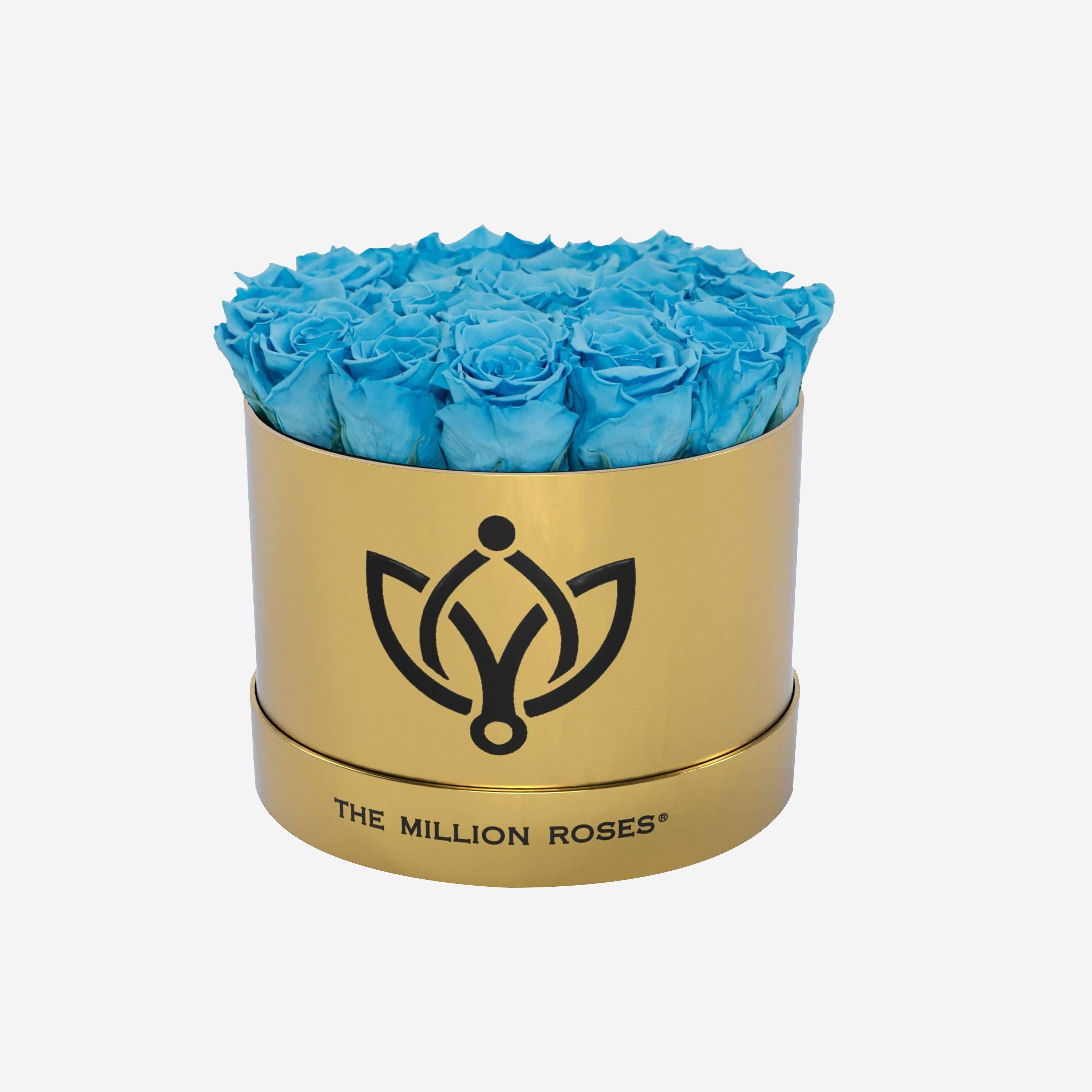 Classic Mirror Gold Box | Light Blue Roses - The Million Roses