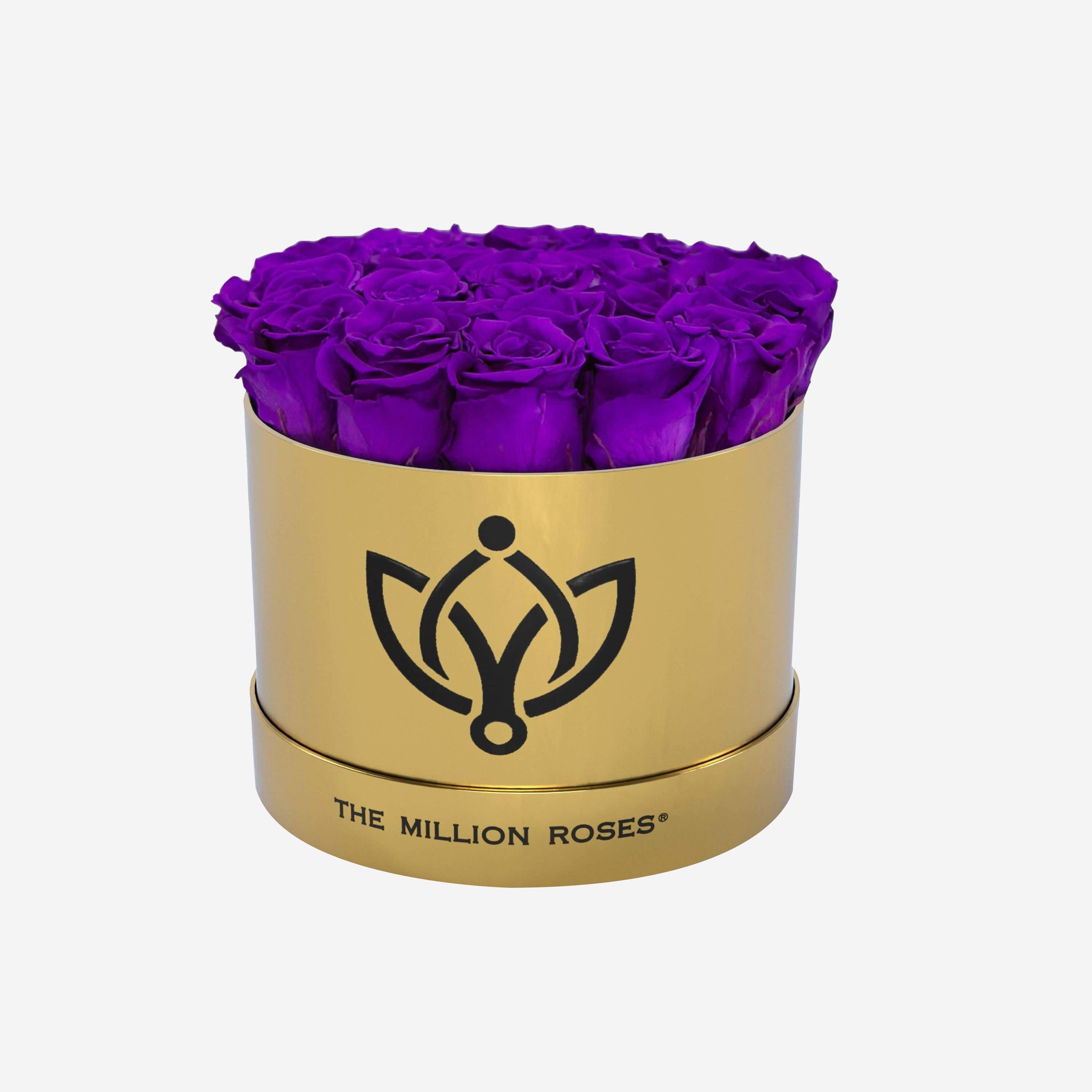 Classic Mirror Gold Box | Bright Purple Roses - The Million Roses