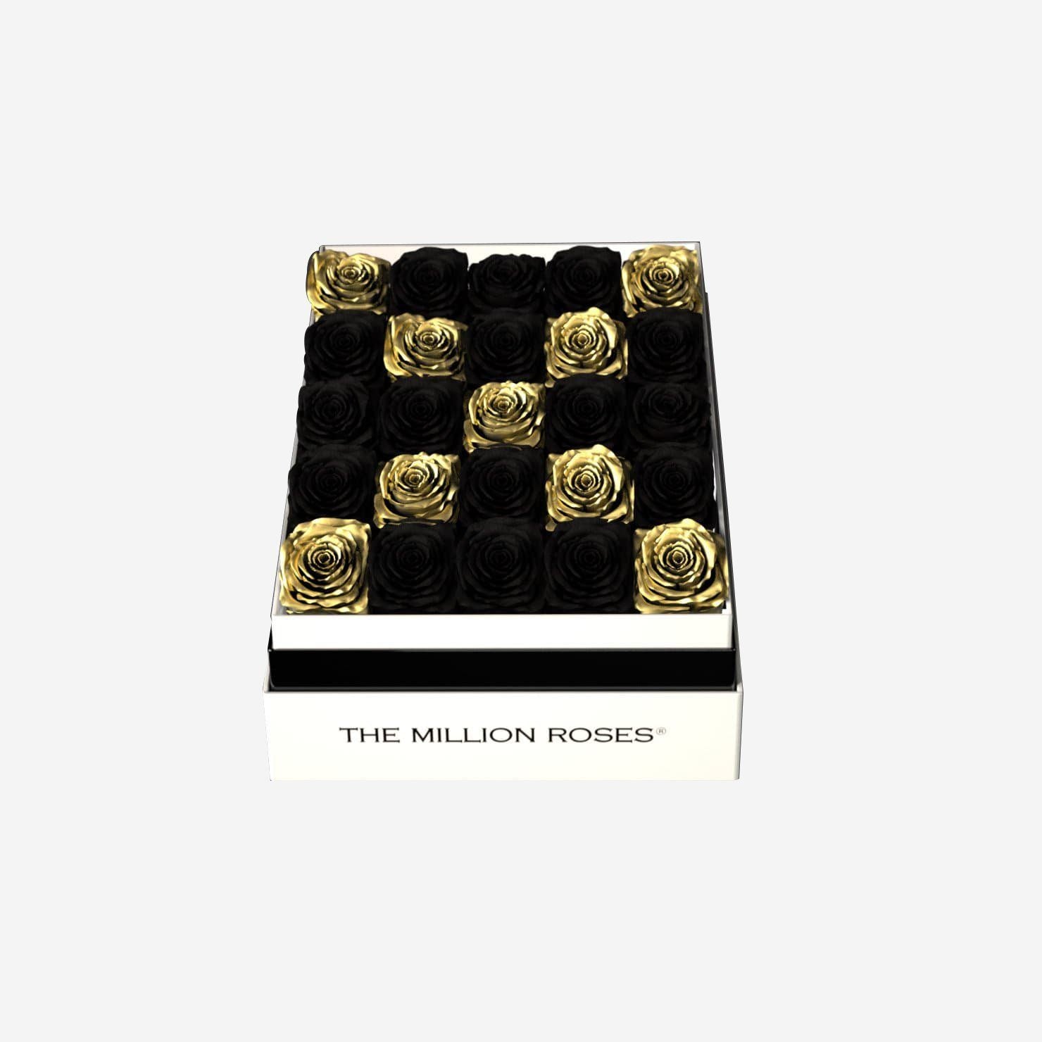 One In A Million™ Square White Box | Gold Roses | Heart & Alphanumeric - The Million Roses