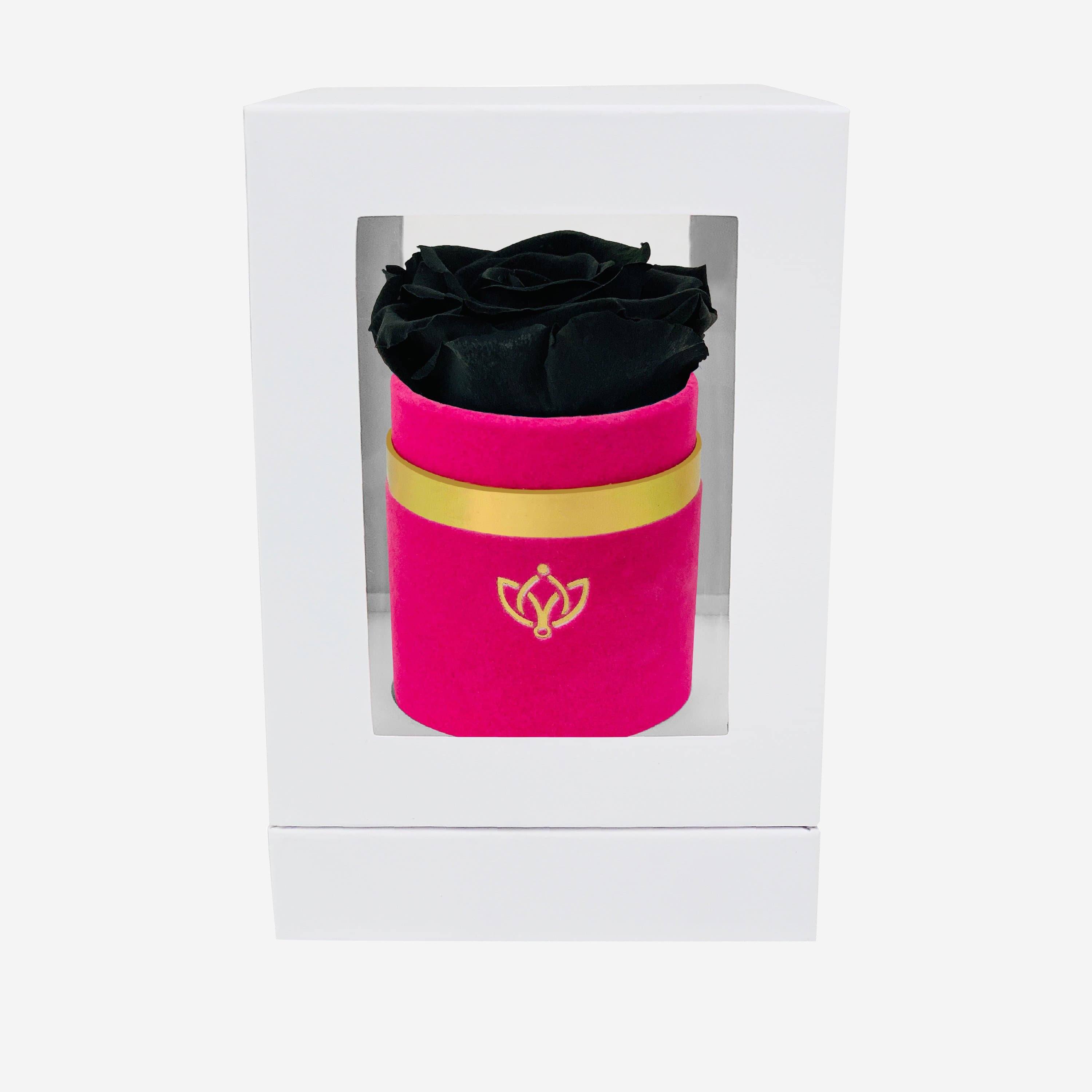 Single Hot Pink Suede Box | Black Rose - The Million Roses