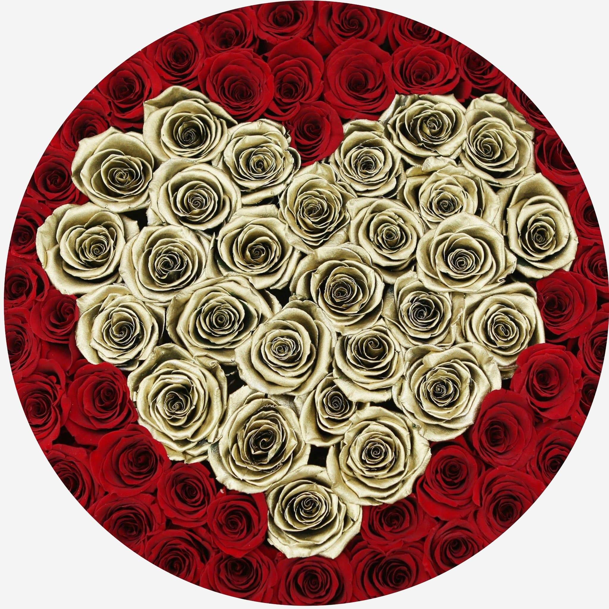 Deluxe Gold Box | Red & Gold Roses | Heart