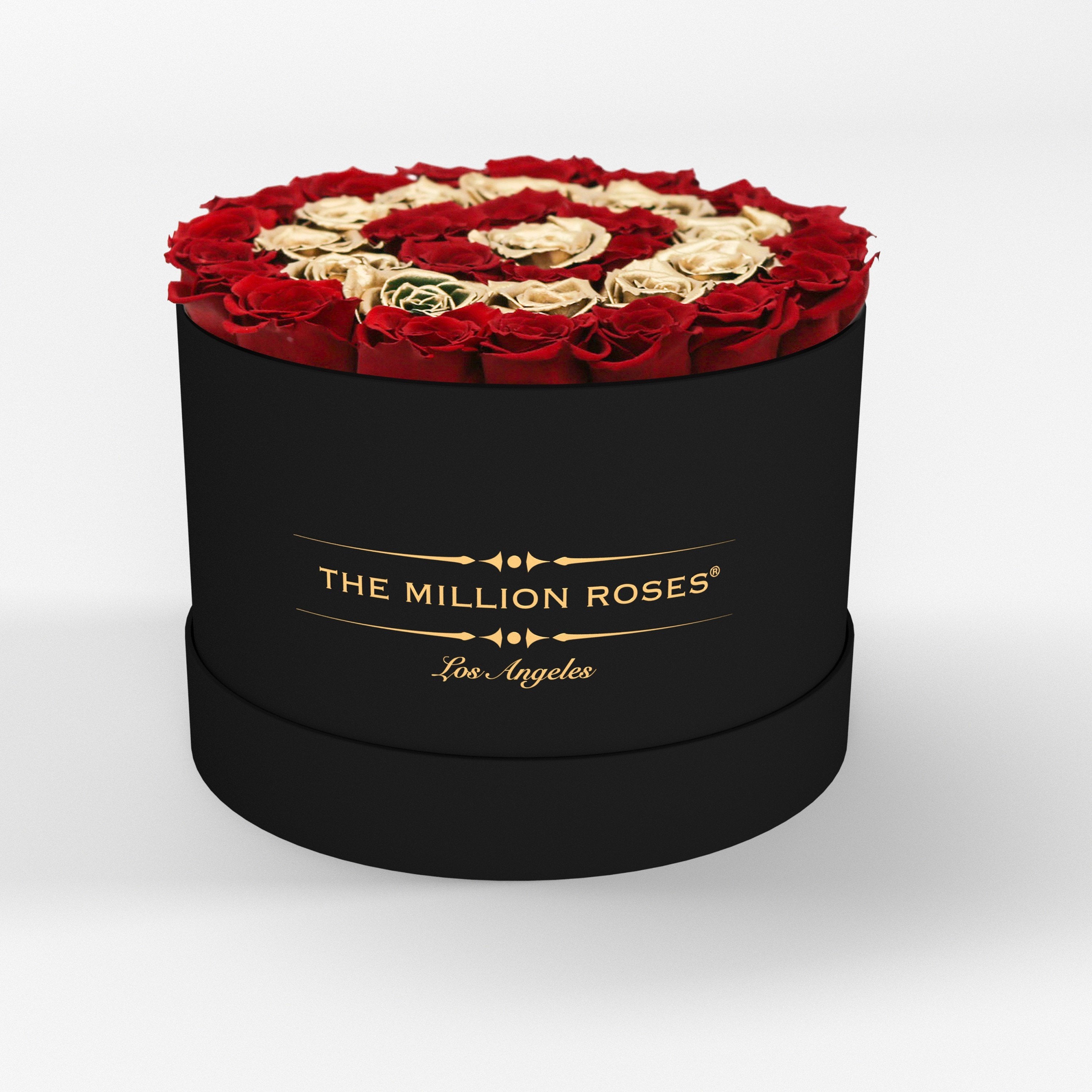 ( LA ) Black - Premium Box with Red and Gold ( Target ) Roses Kit - the million roses