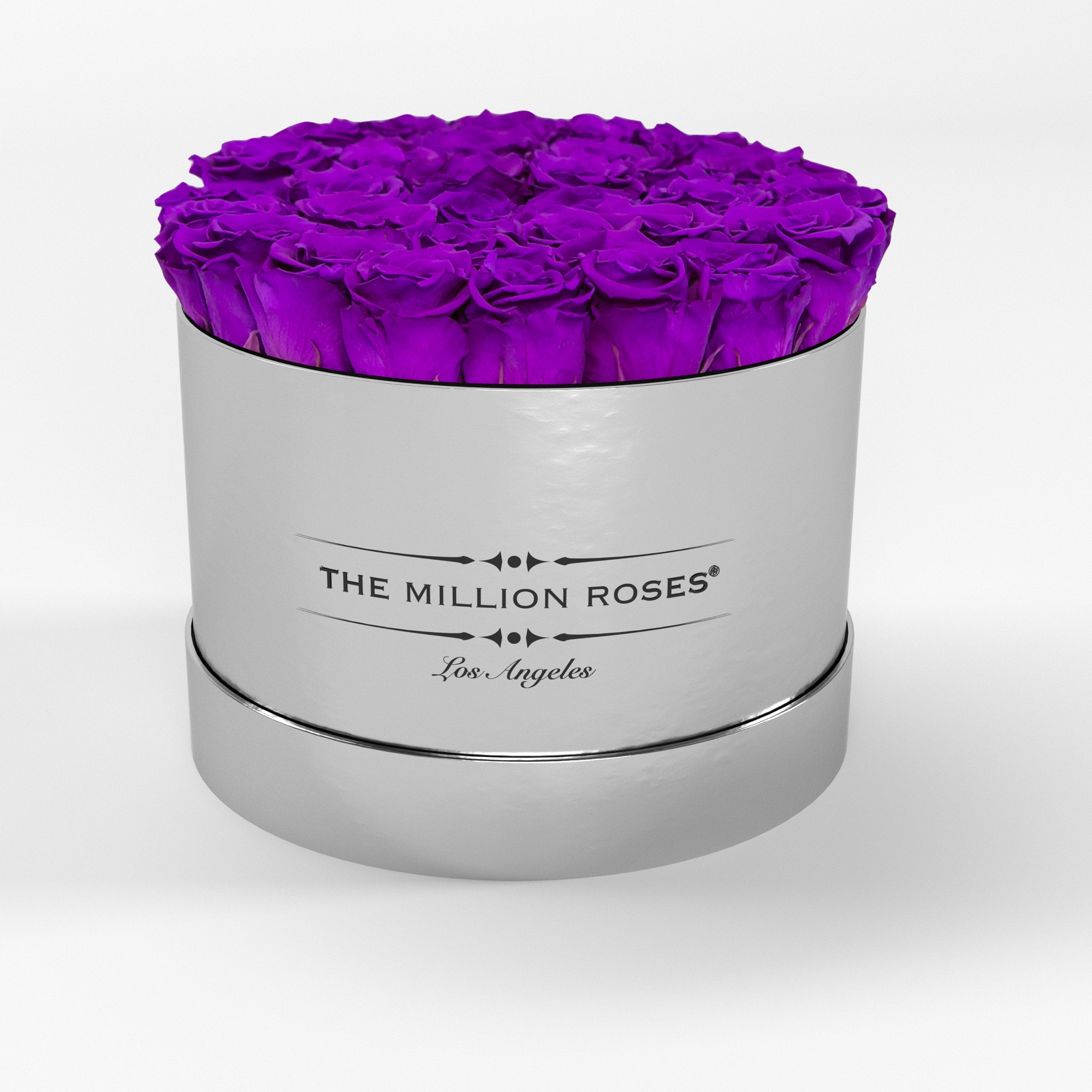 ( LA ) Silver - Premium Box with Bright Purple Roses Kit - the million roses