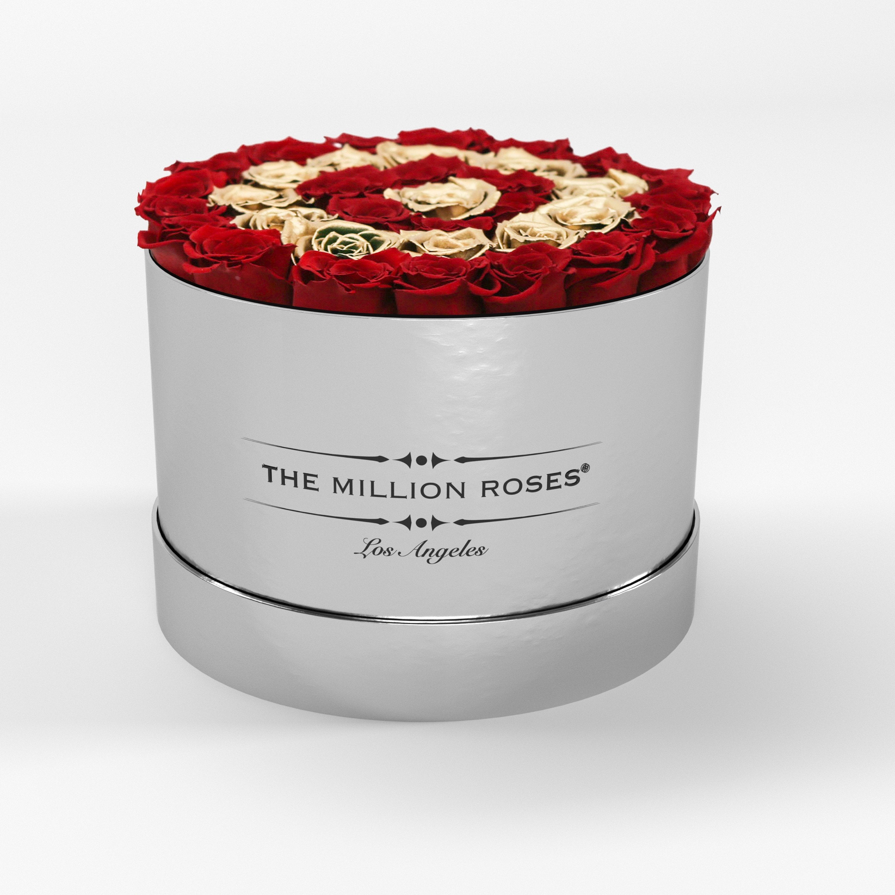 ( LA ) Silver - Premium Box with Red and Gold ( Target ) Roses Kit - the million roses