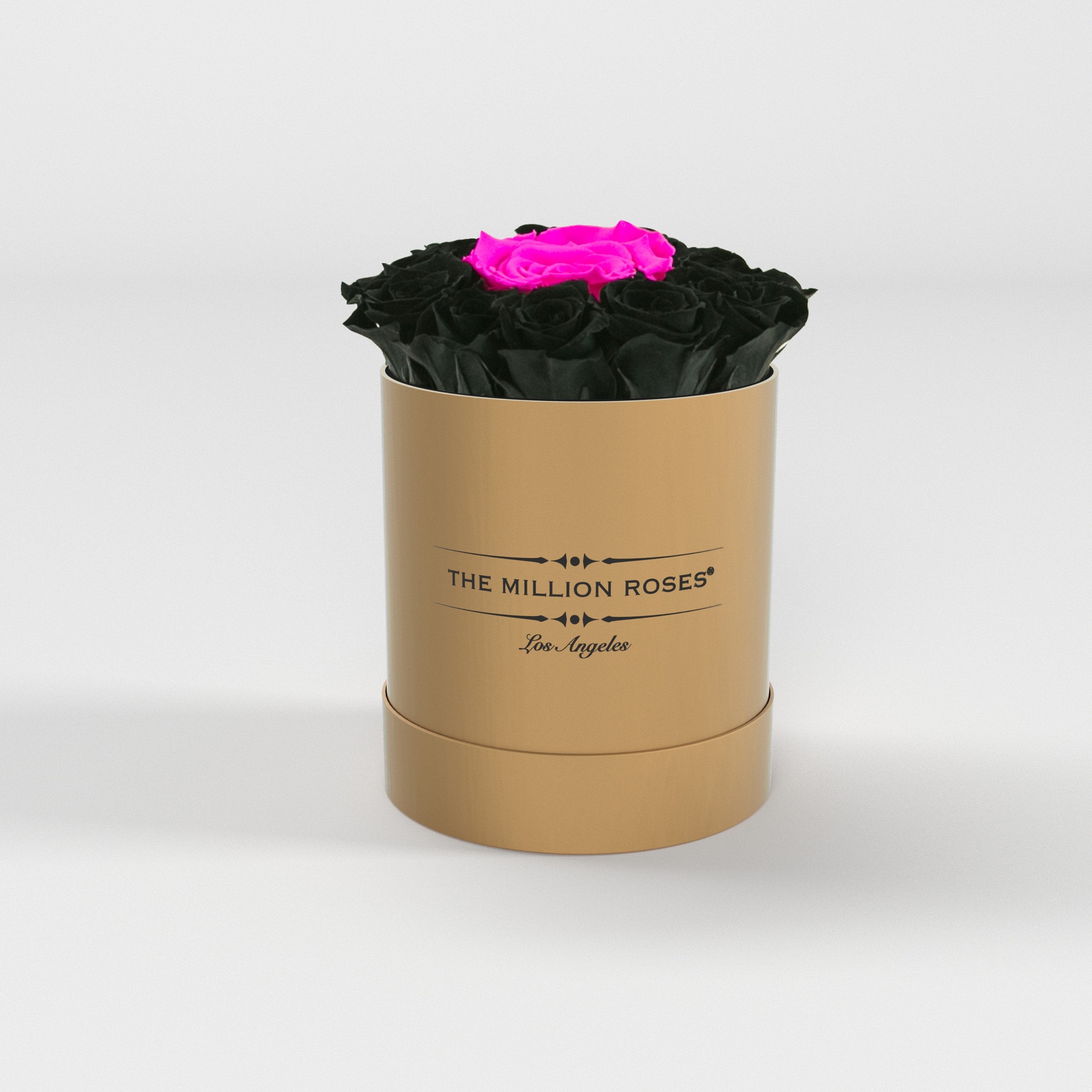 basic round box - gold (LA) black mini + 1 neon-pink roses basic round - the million roses