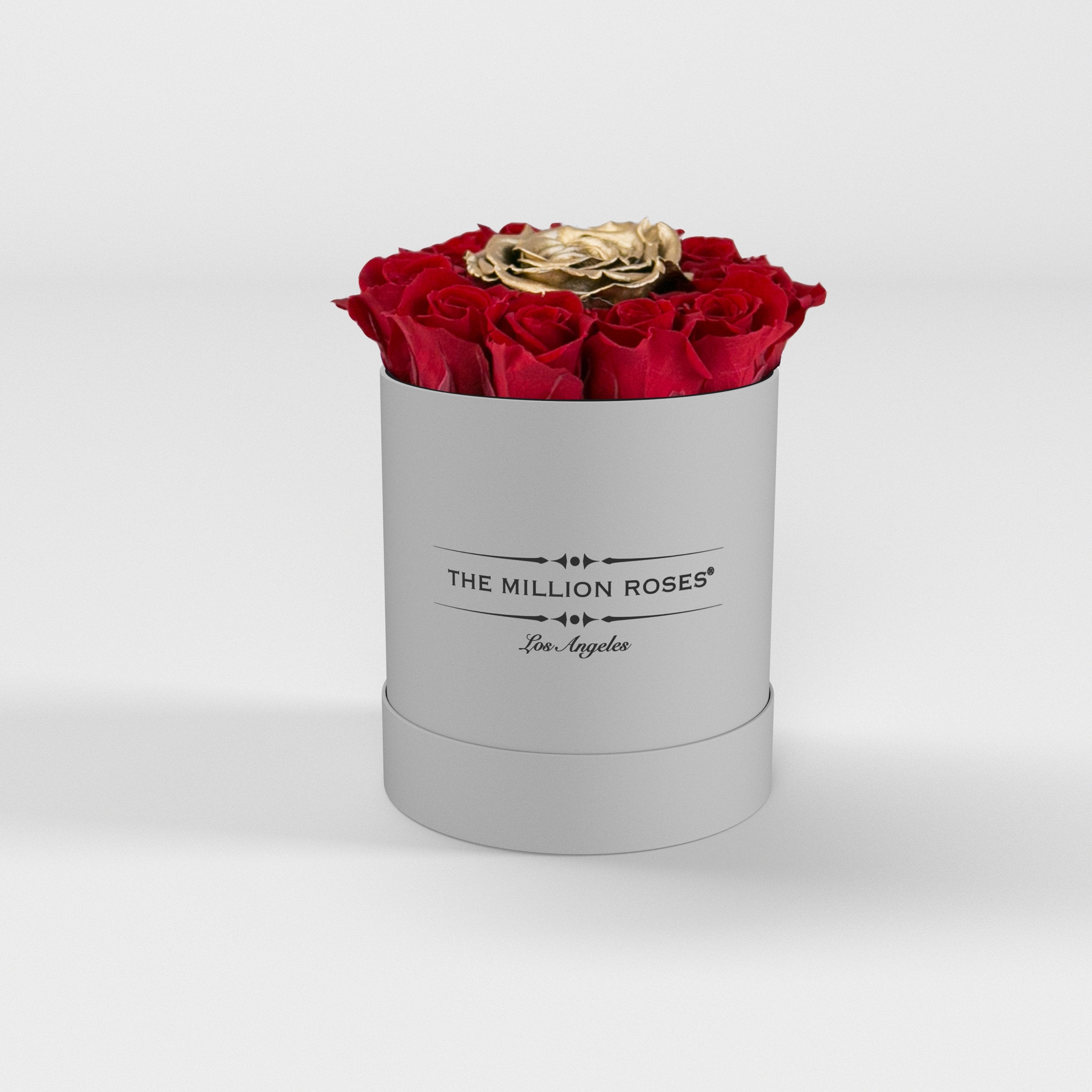 basic round box - white - red mini + 1 gold roses basic round - the million roses
