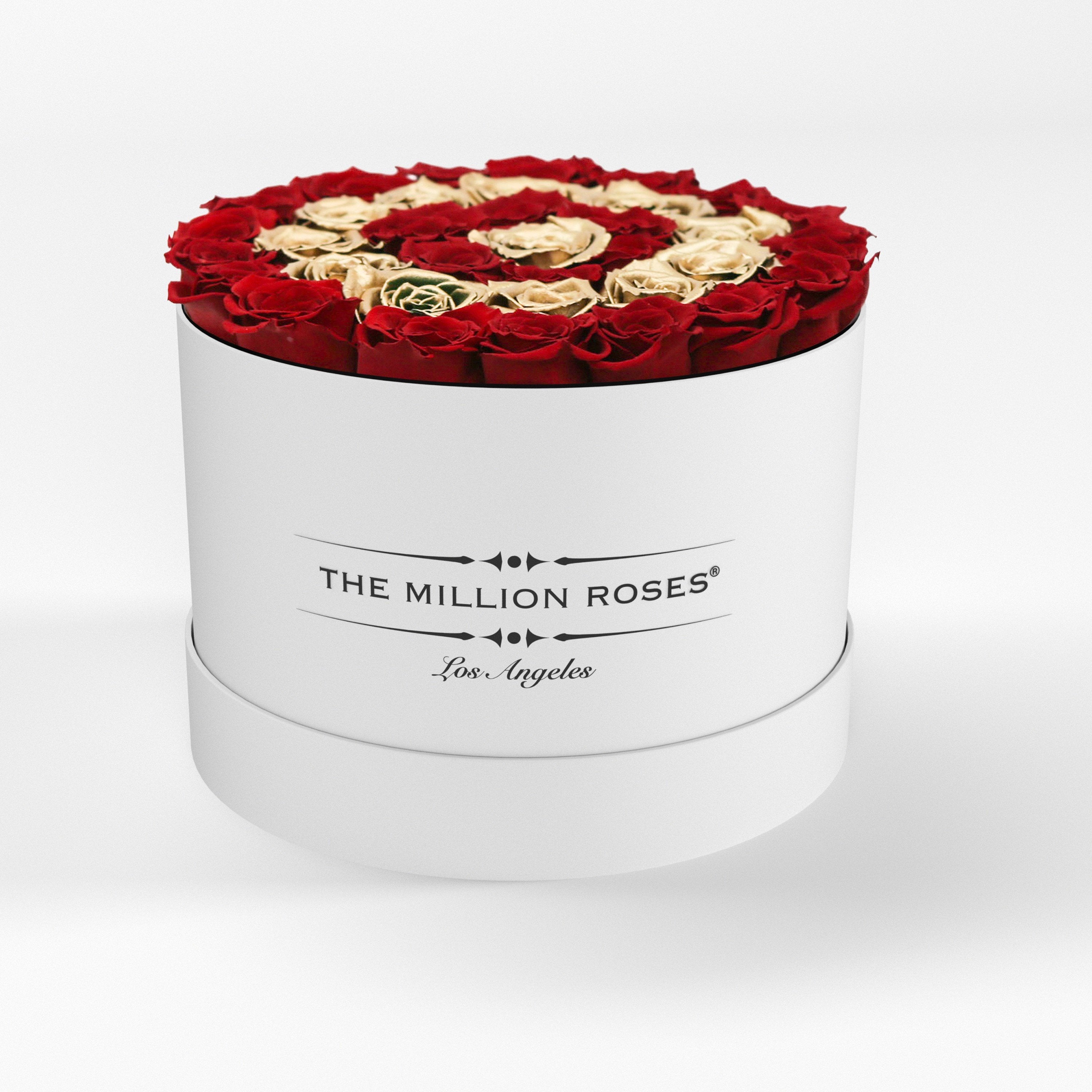 ( LA ) White - Premium Box with Red and Gold ( Target ) Roses Kit - the million roses